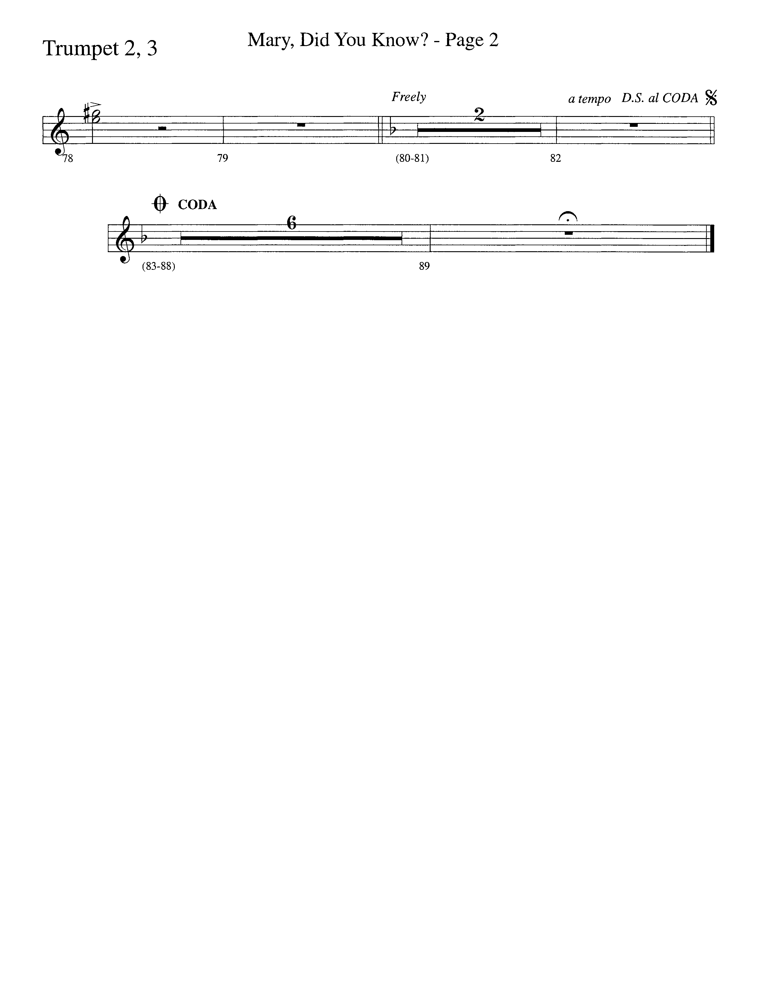 Mary Did You Know (Choral Anthem SATB) Trumpet 2/3 (Word Music Choral / Arr. Bruce Greer)