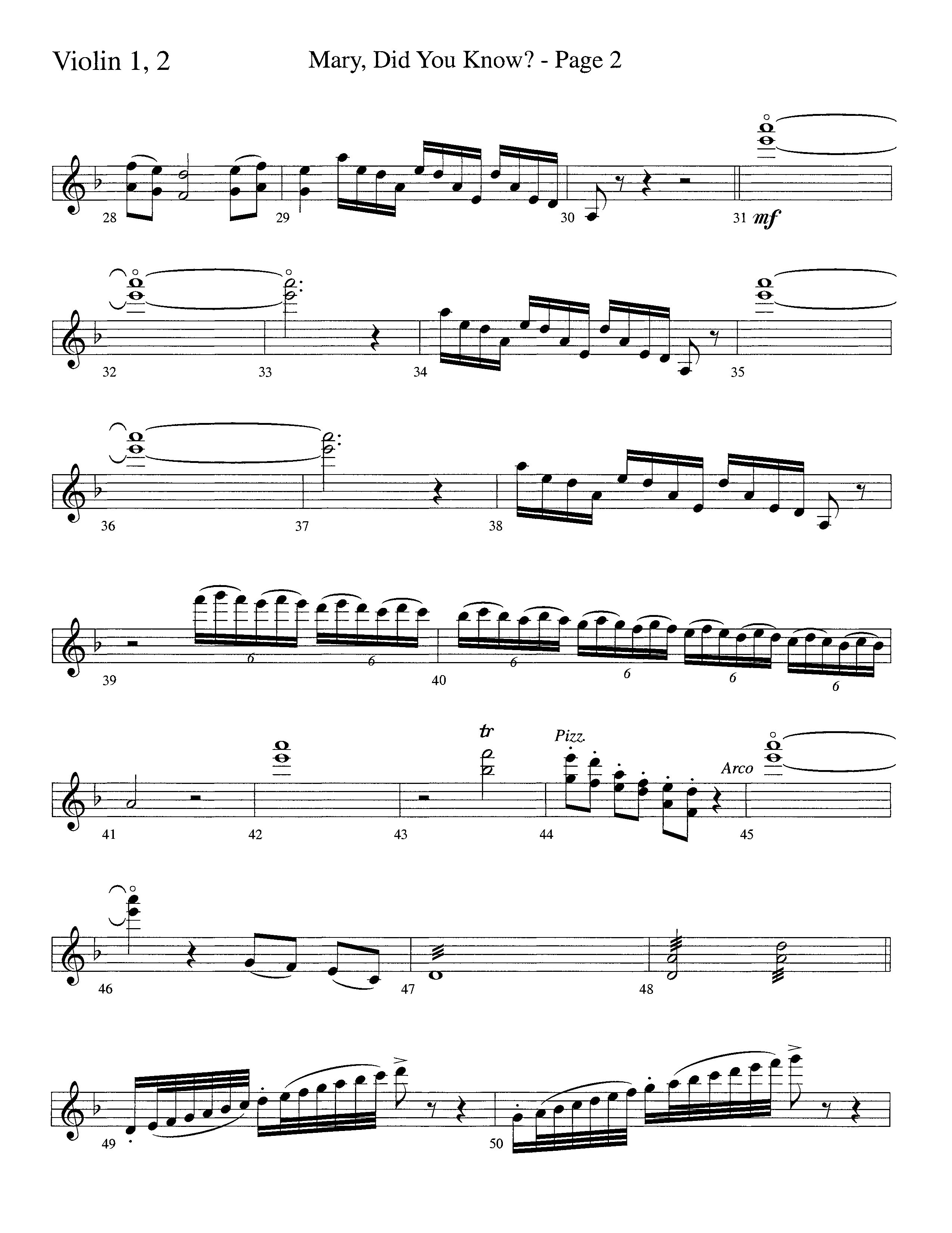 Mary Did You Know (Choral Anthem SATB) Violin 1/2 (Word Music Choral / Arr. Bruce Greer)