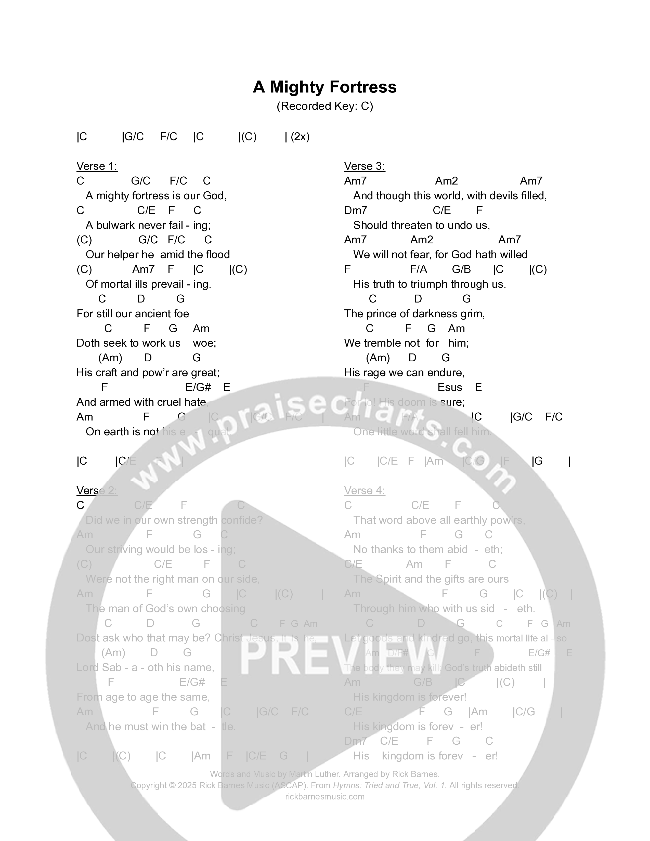 A Mighty Fortress Chord Chart (Rick Barnes)