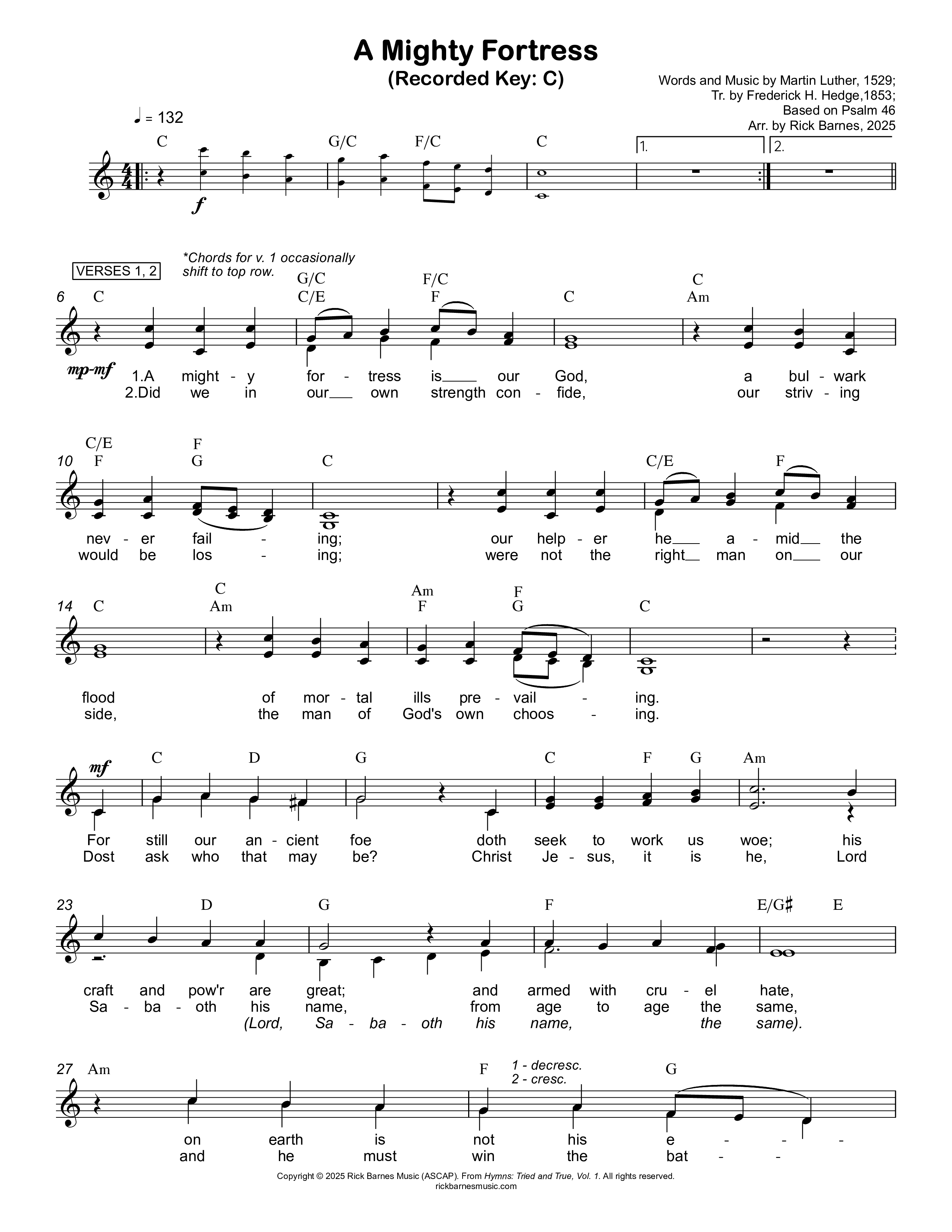 A Mighty Fortress Lead Sheet (SAT) (Rick Barnes)