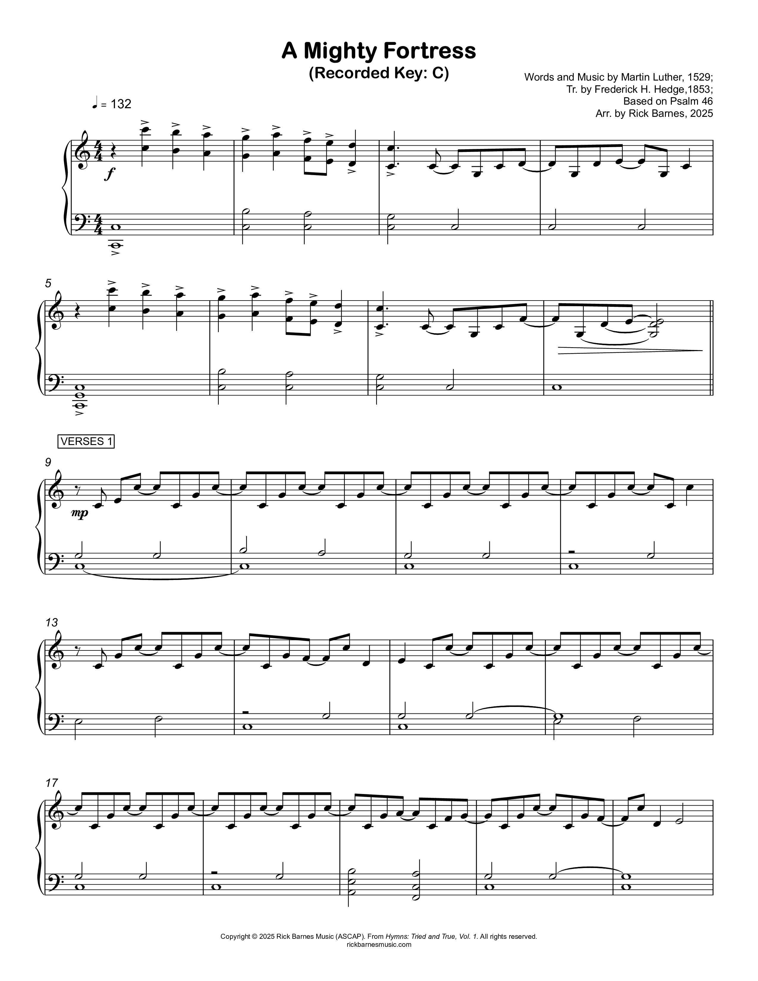 A Mighty Fortress Piano Sheet (Rick Barnes)