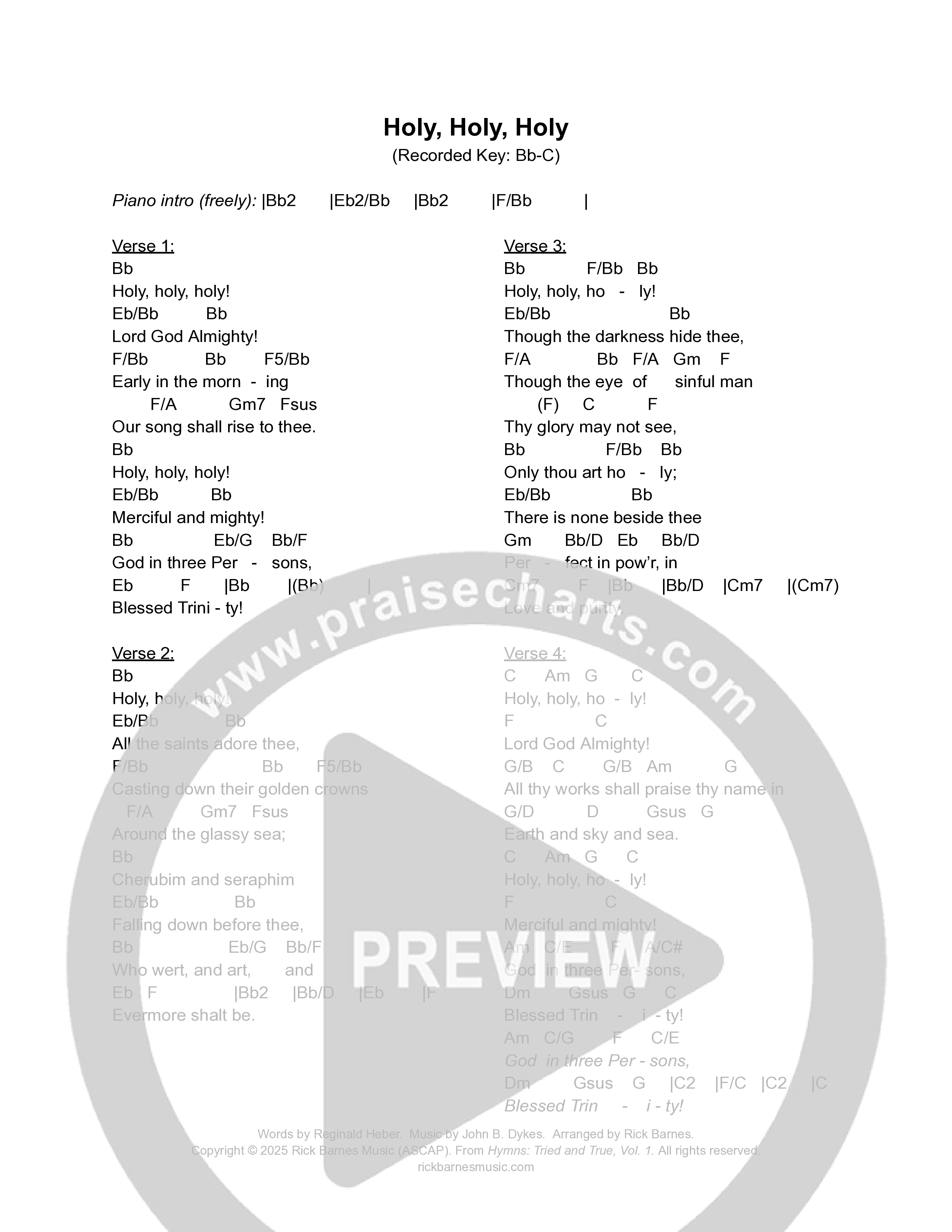 Holy Holy Holy Chord Chart (Rick Barnes)