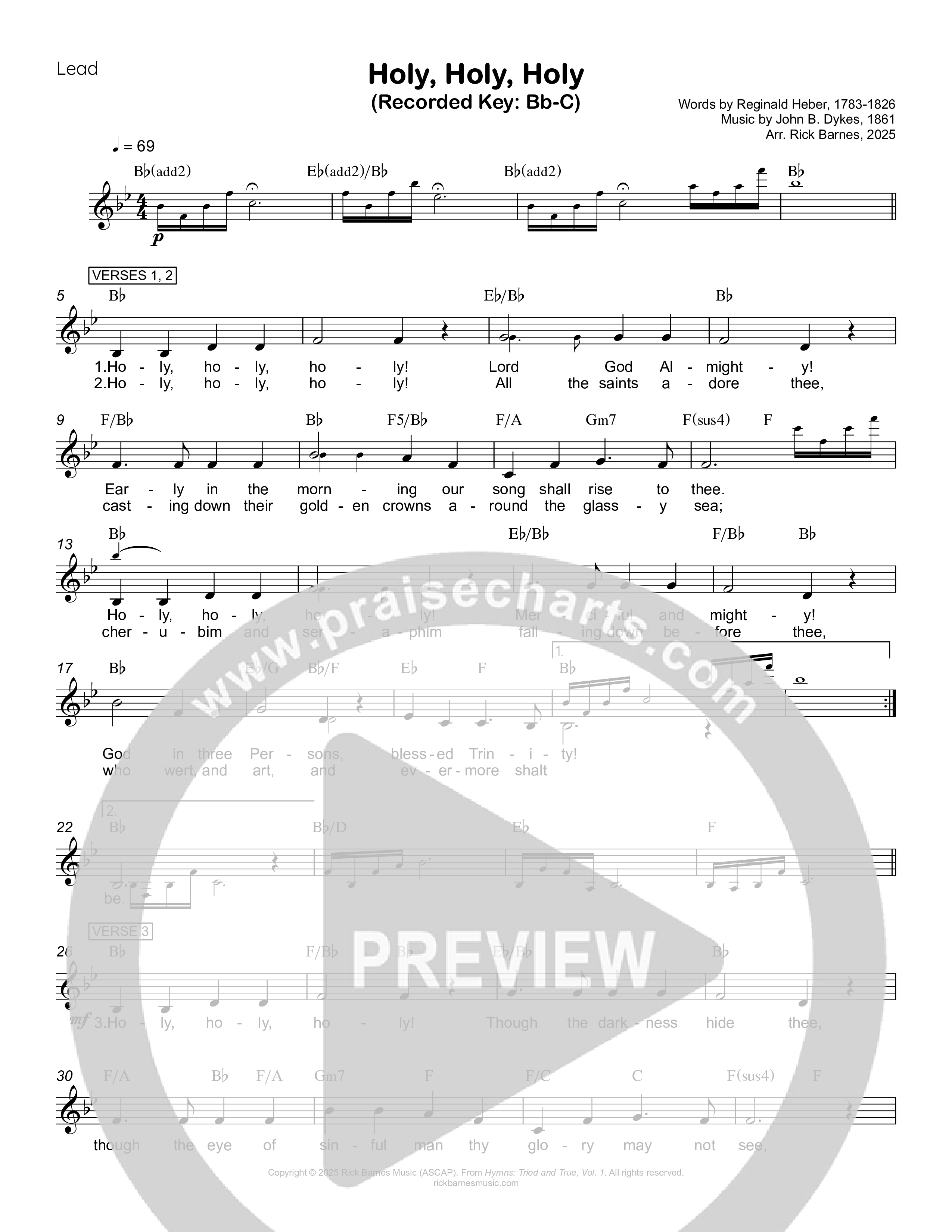 Holy Holy Holy Lead Sheet Melody (Rick Barnes)