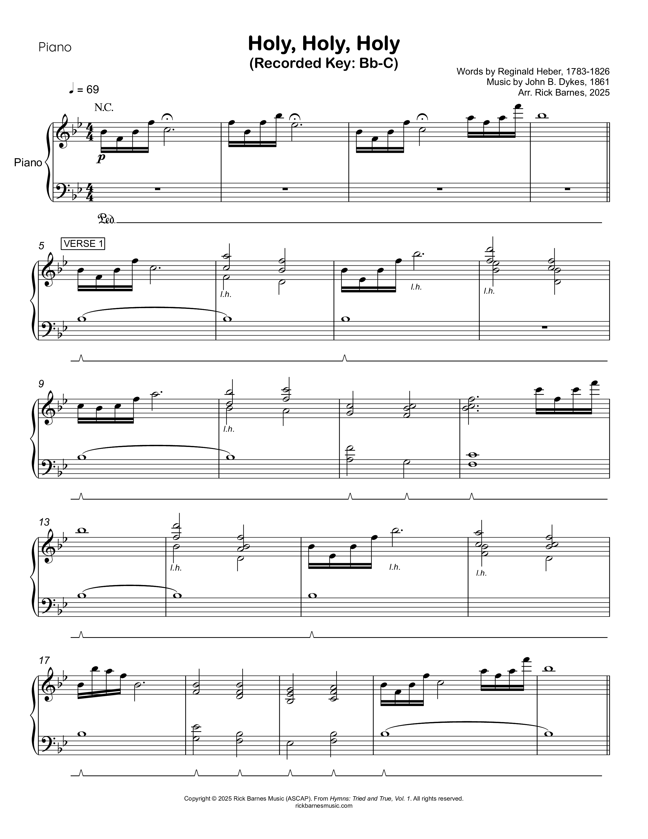 Holy Holy Holy Piano Sheet (Rick Barnes)