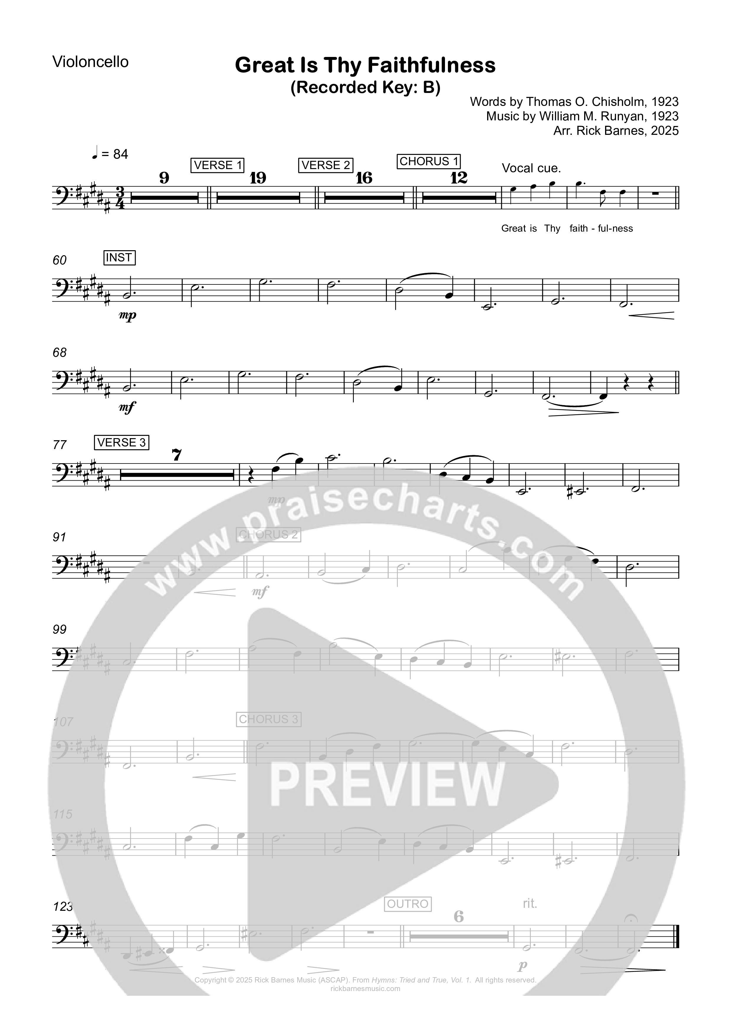 Great Is Thy Faithfulness Cello (Rick Barnes)