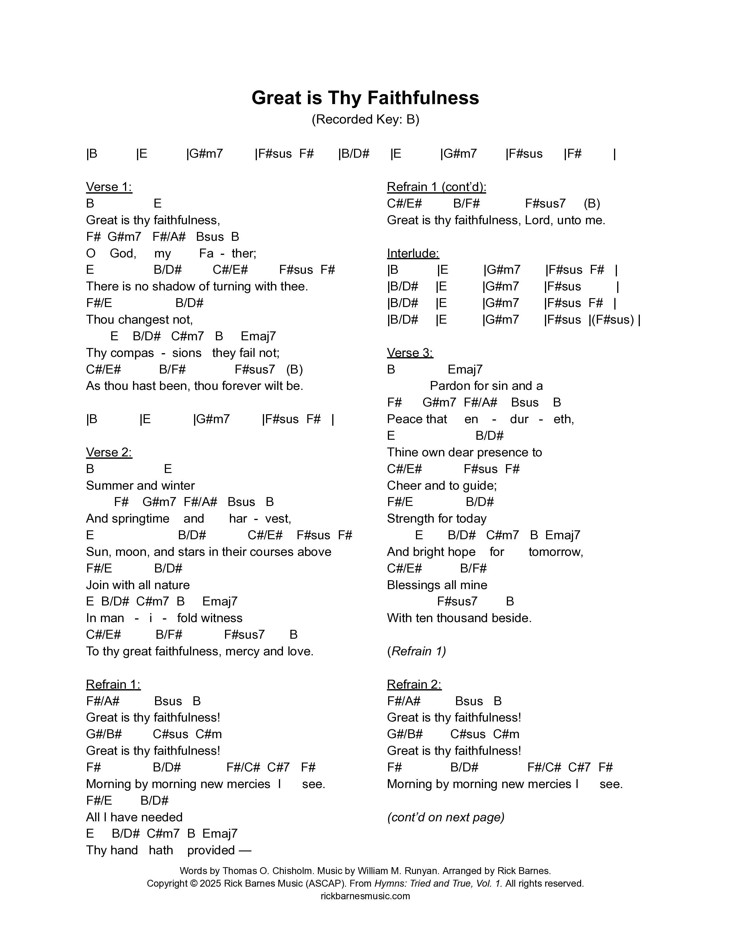 Great Is Thy Faithfulness Chord Chart (Rick Barnes)