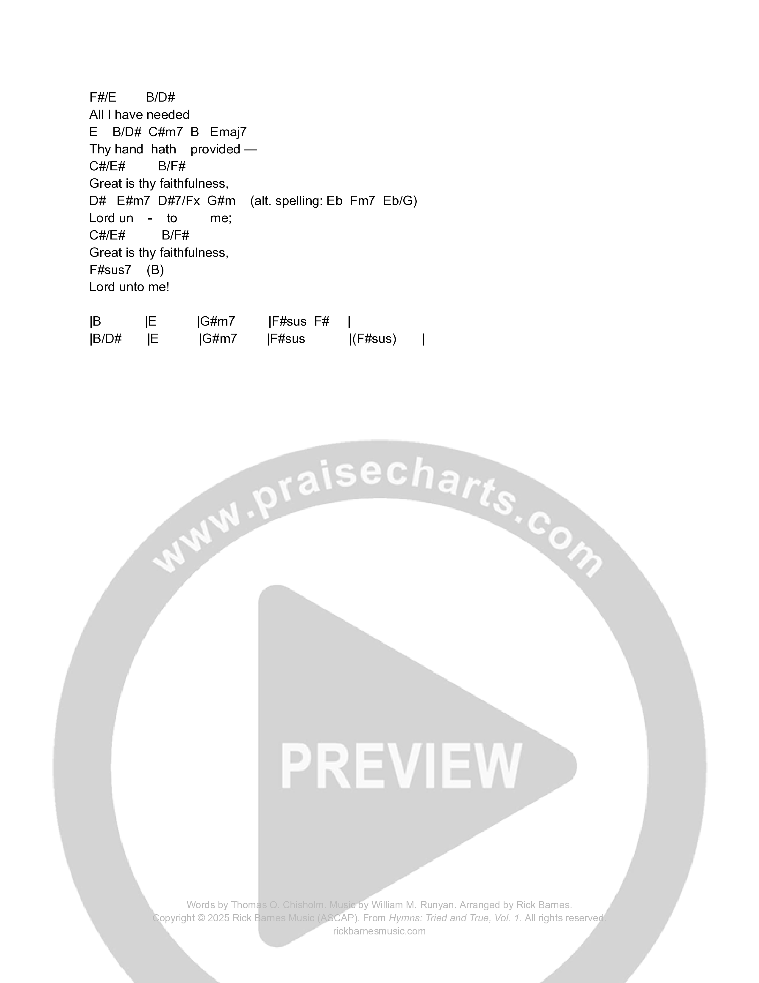 Great Is Thy Faithfulness Chord Chart (Rick Barnes)