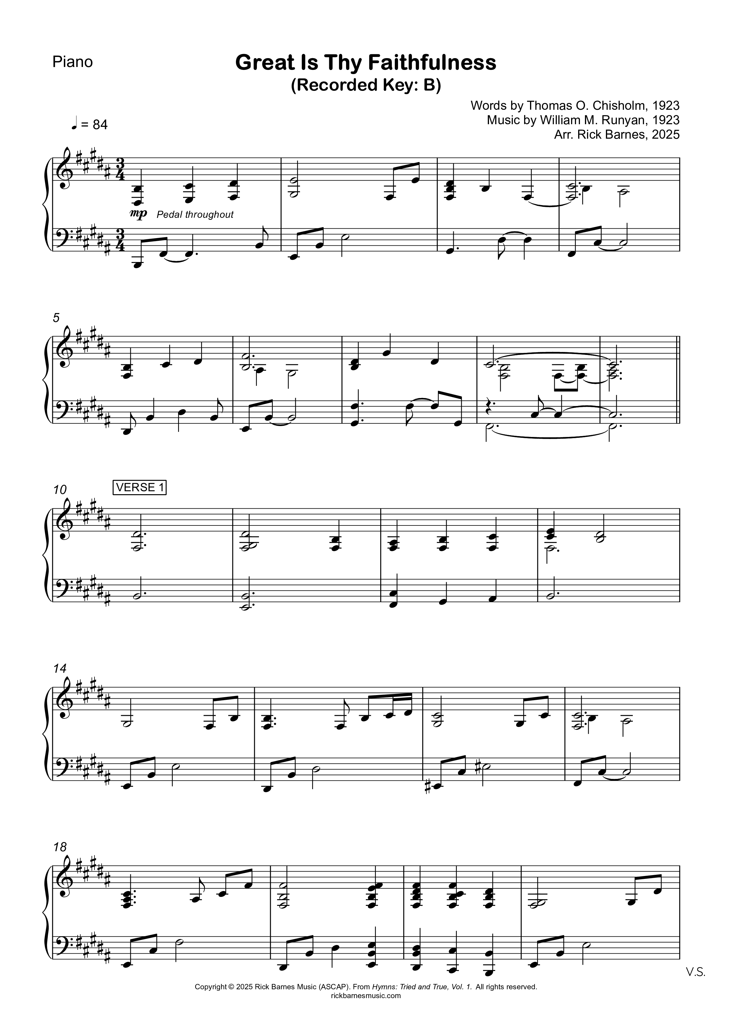 Great Is Thy Faithfulness Piano Sheet (Rick Barnes)
