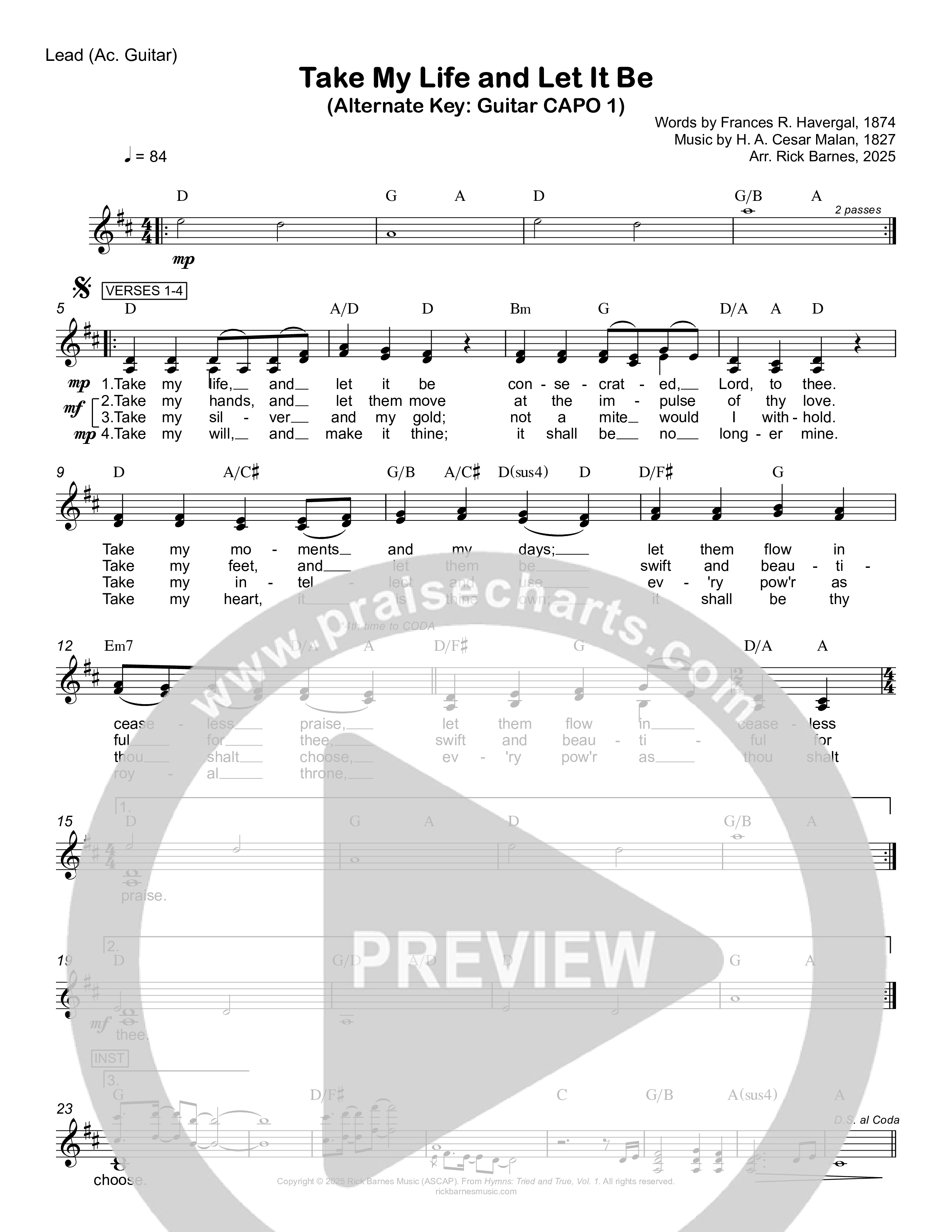 Take My Life And Let It Be Lead Sheet (SAT) (Rick Barnes)