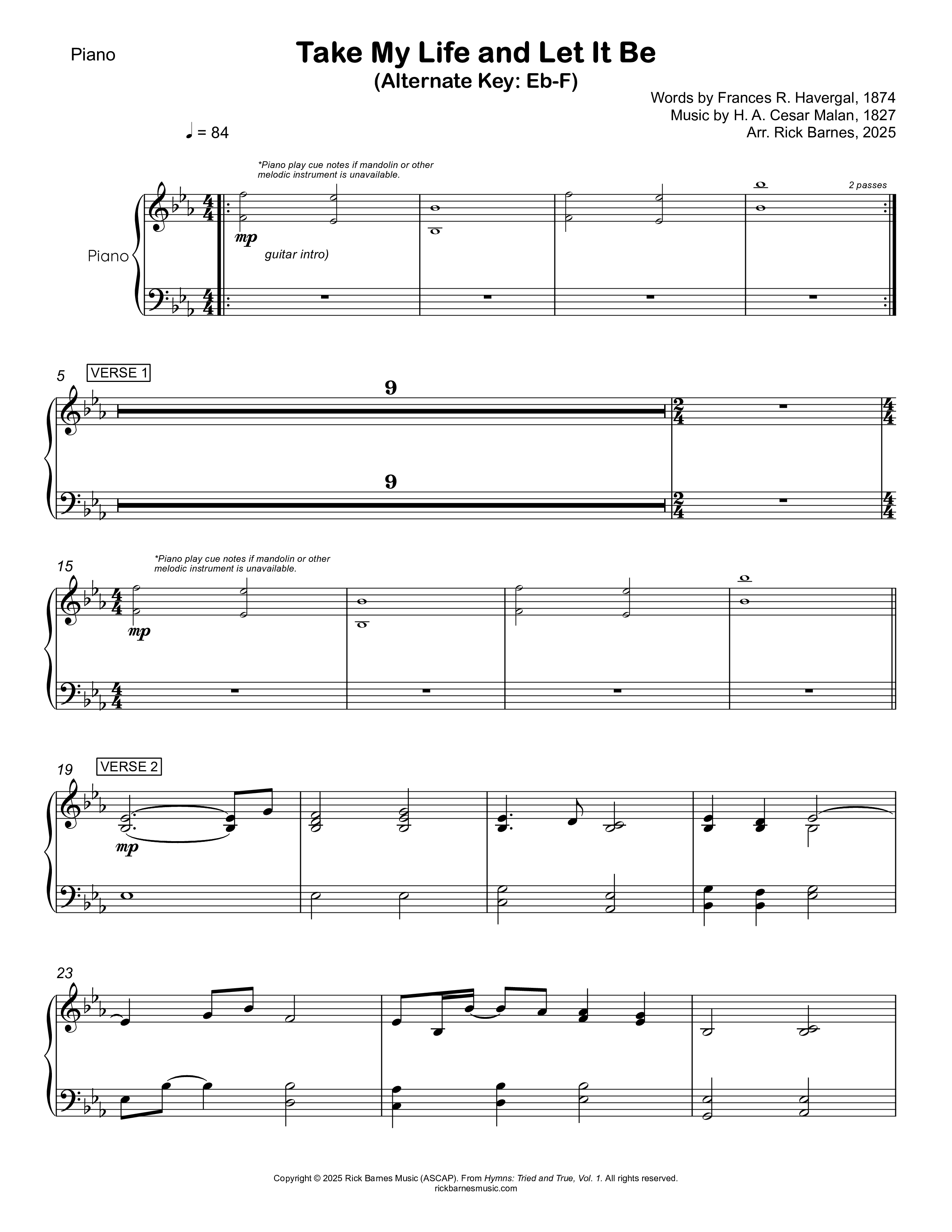 Take My Life And Let It Be Piano Sheet (Rick Barnes)