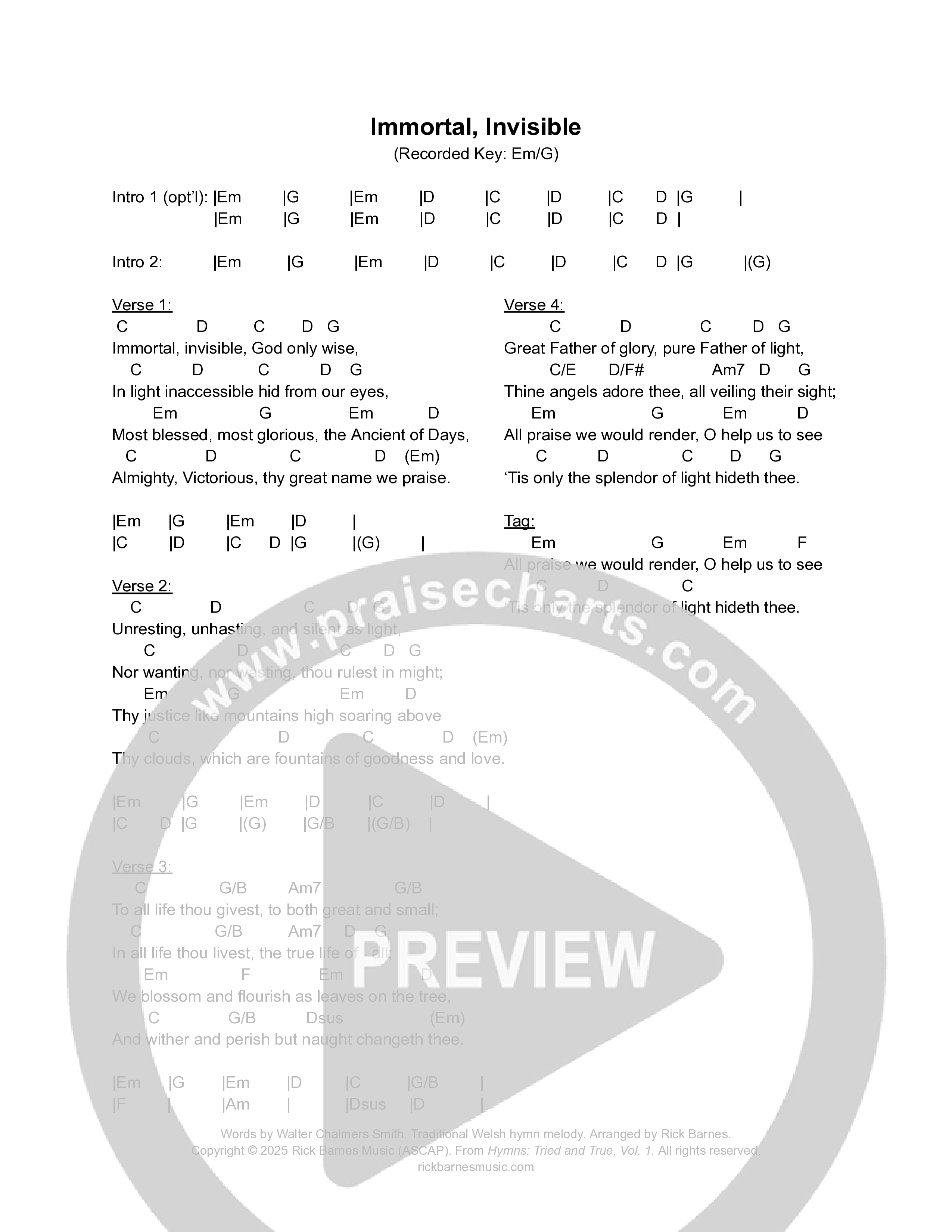 Immortal Invisible Chord Chart (Rick Barnes)