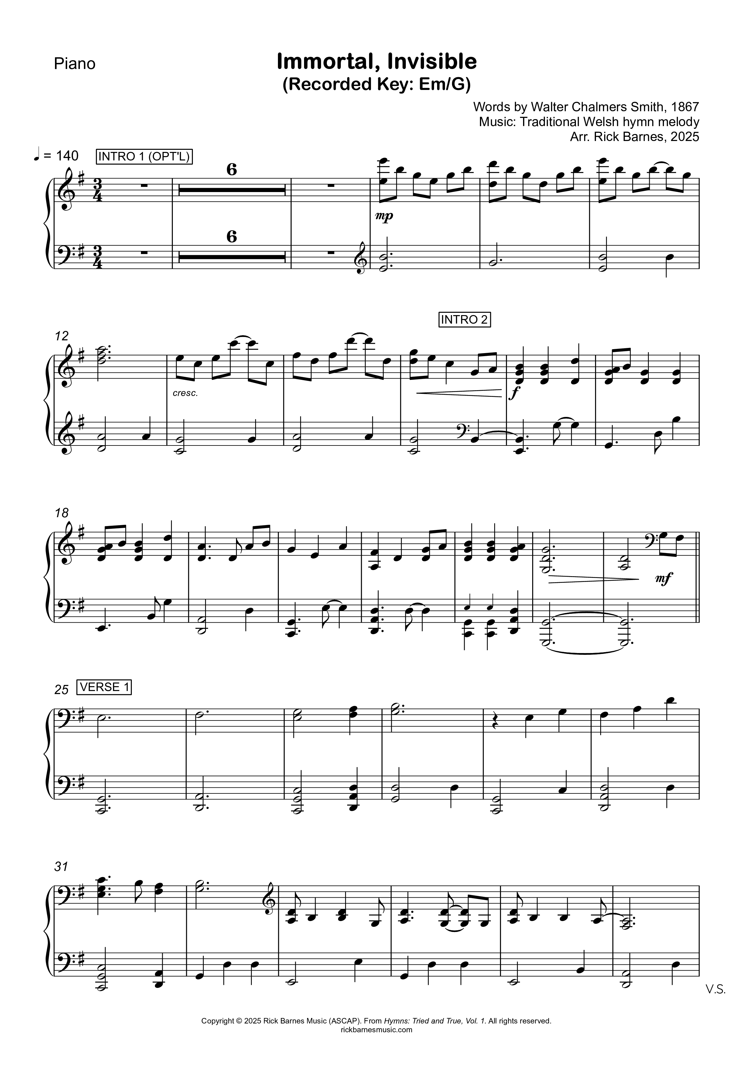 Immortal Invisible Piano Sheet (Rick Barnes)