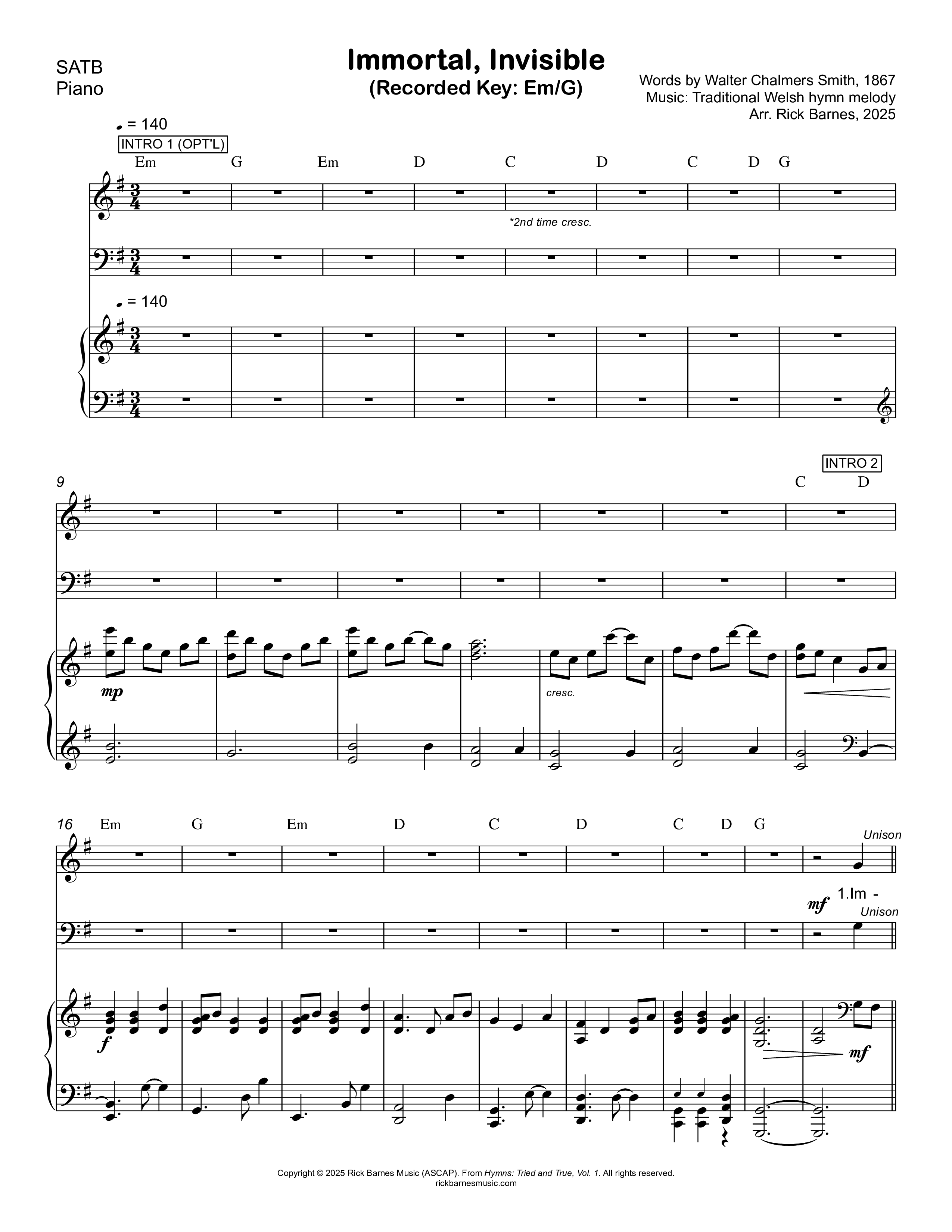 Immortal Invisible Piano/Vocal Pack (Rick Barnes)