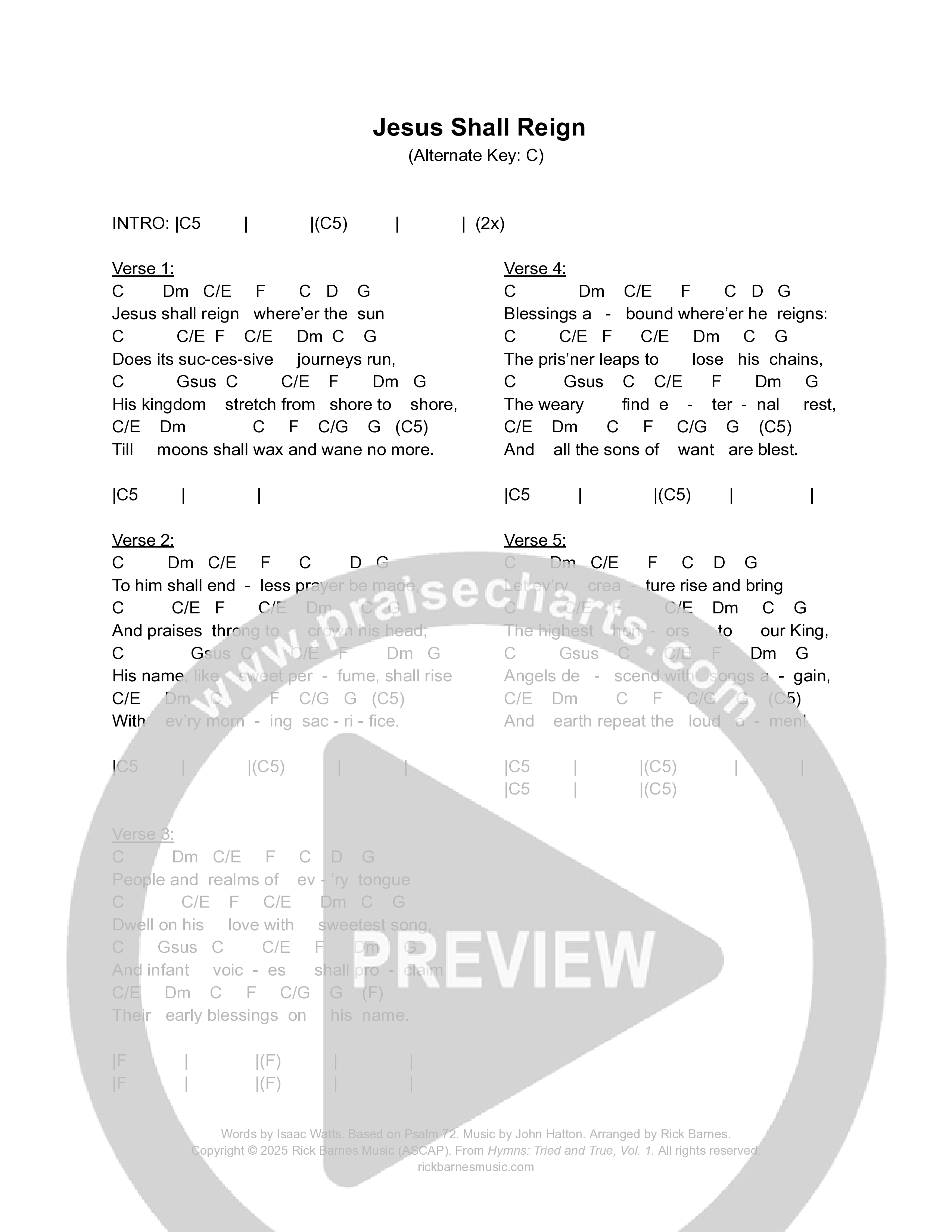 Jesus Shall Reign Chord Chart (Rick Barnes)