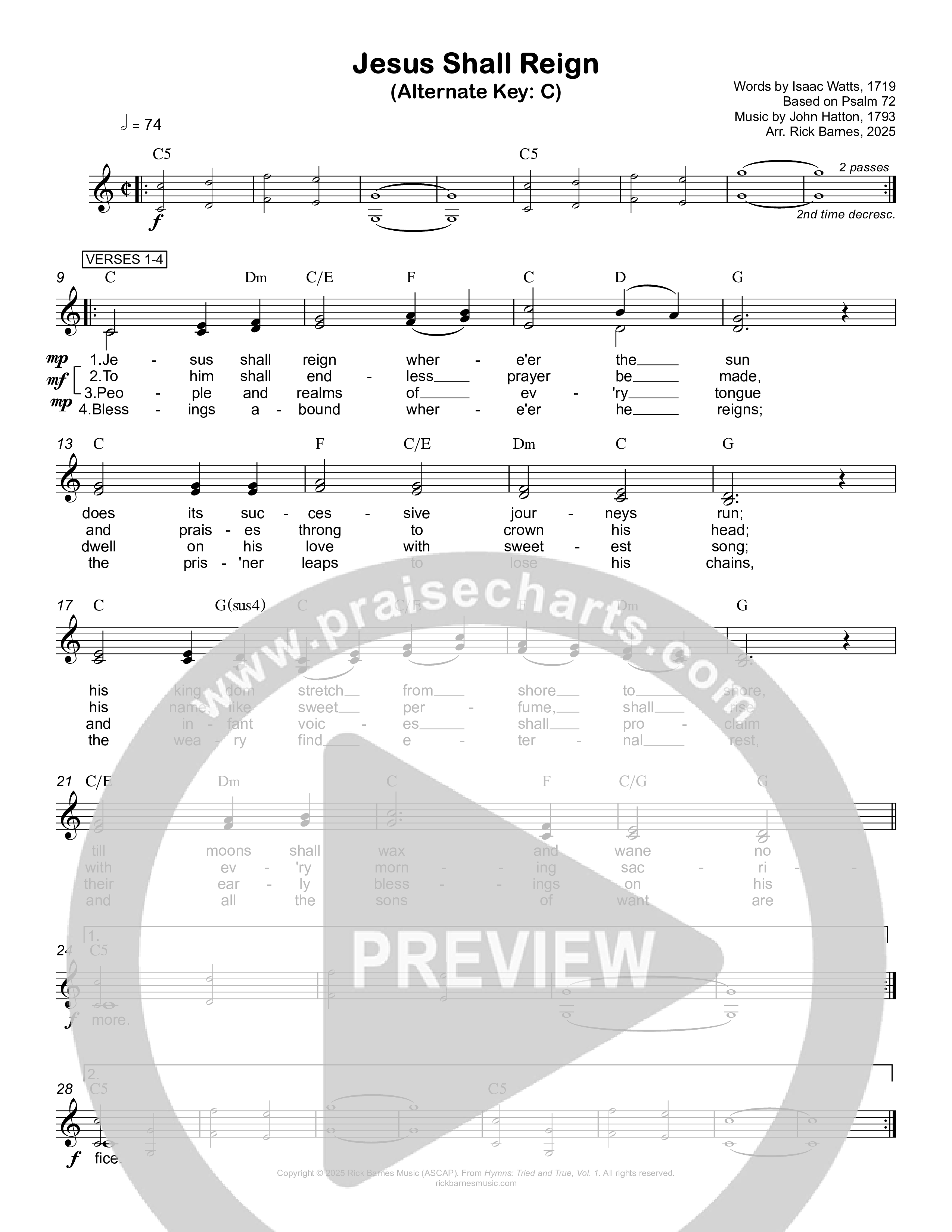 Jesus Shall Reign Lead Sheet (SAT) (Rick Barnes)