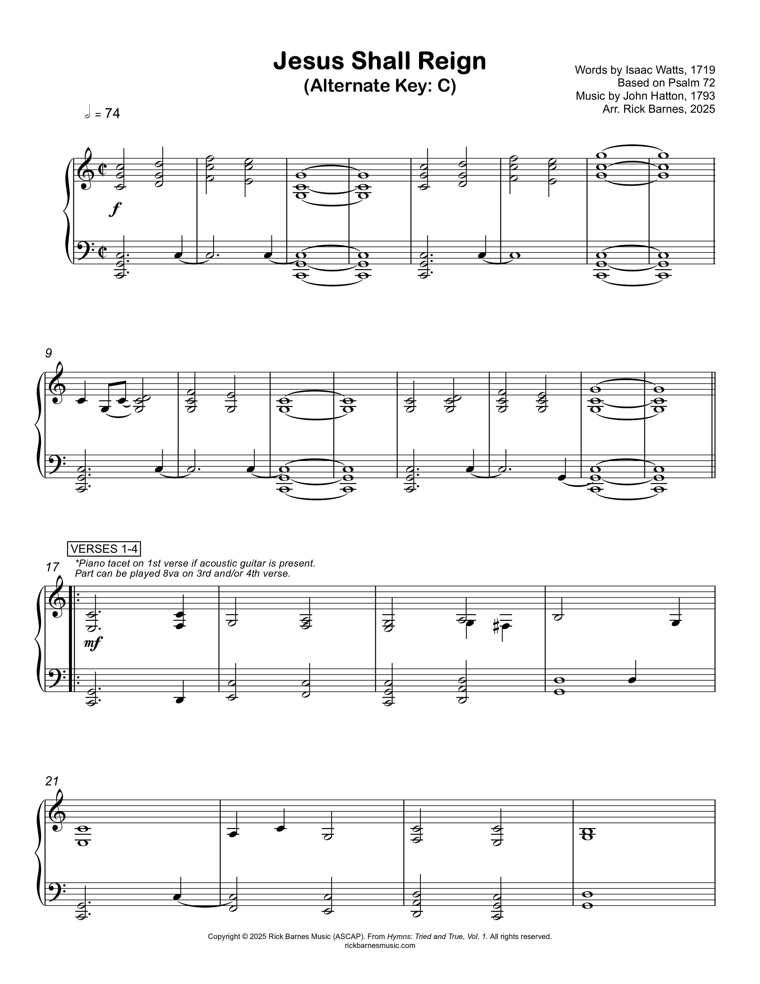 Jesus Shall Reign Piano Sheet (Rick Barnes)