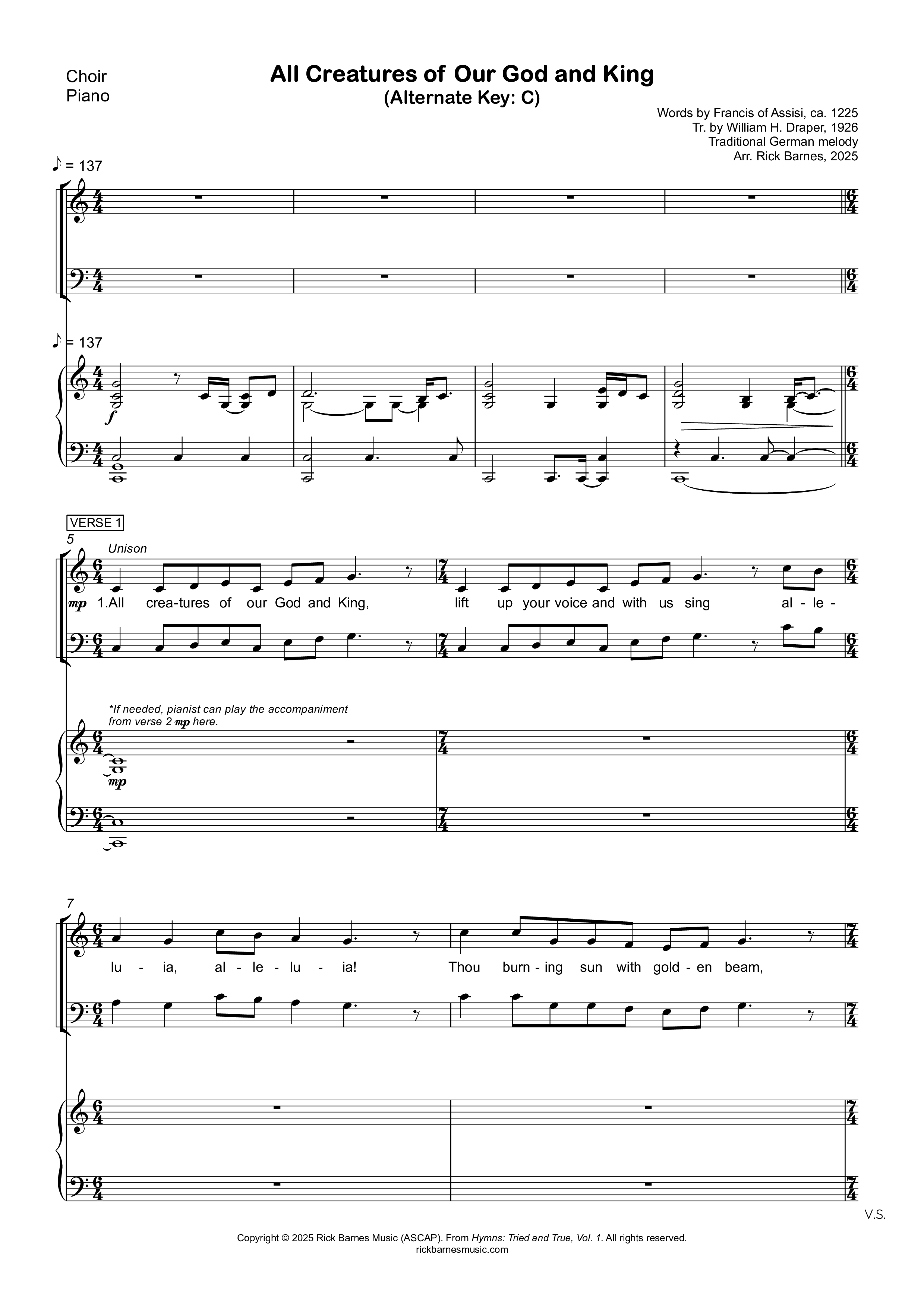 All Creatures Of Our God And King Piano/Vocal Pack (Rick Barnes)