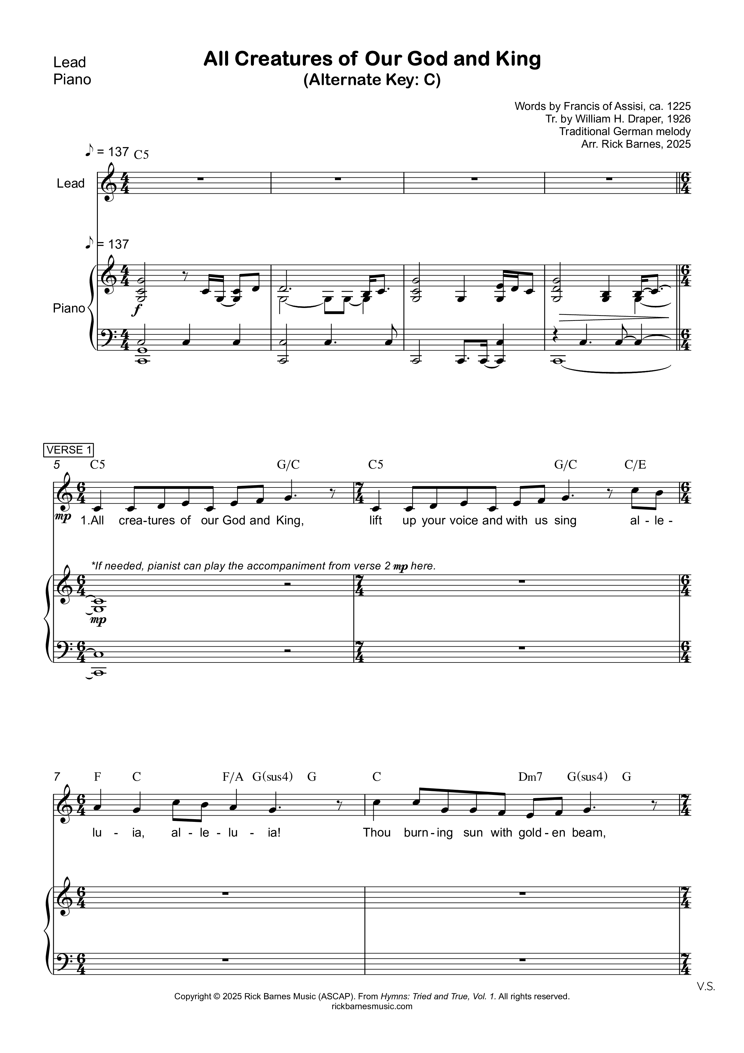 All Creatures Of Our God And King Rhythm/Vocal (Rick Barnes)