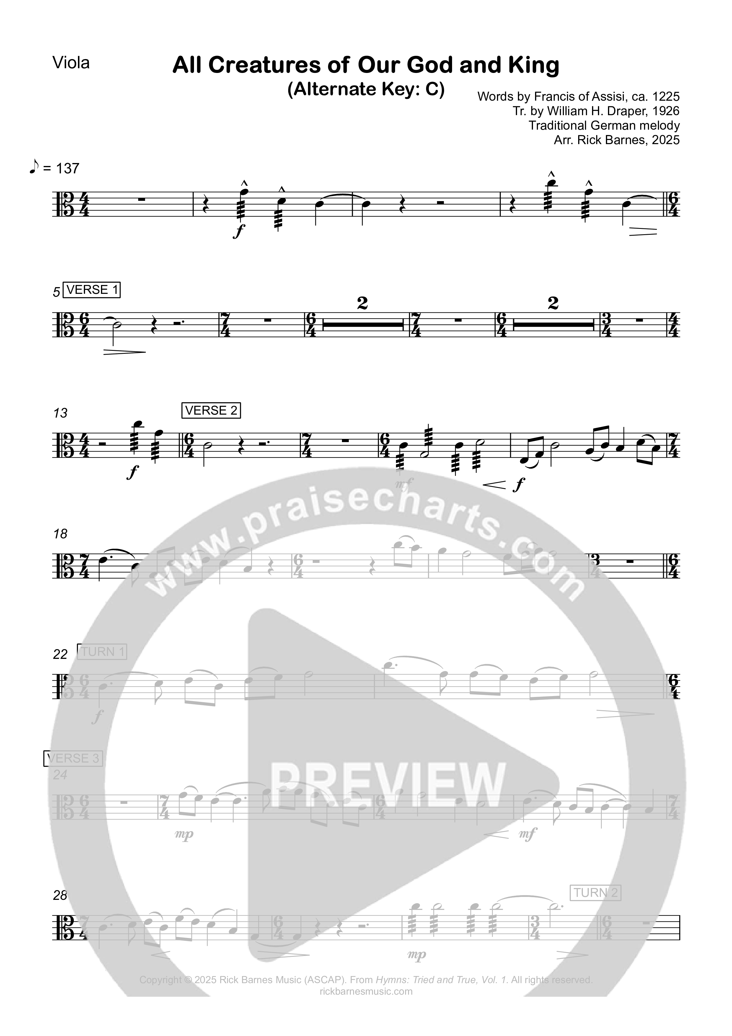 All Creatures Of Our God And King Viola (Rick Barnes)