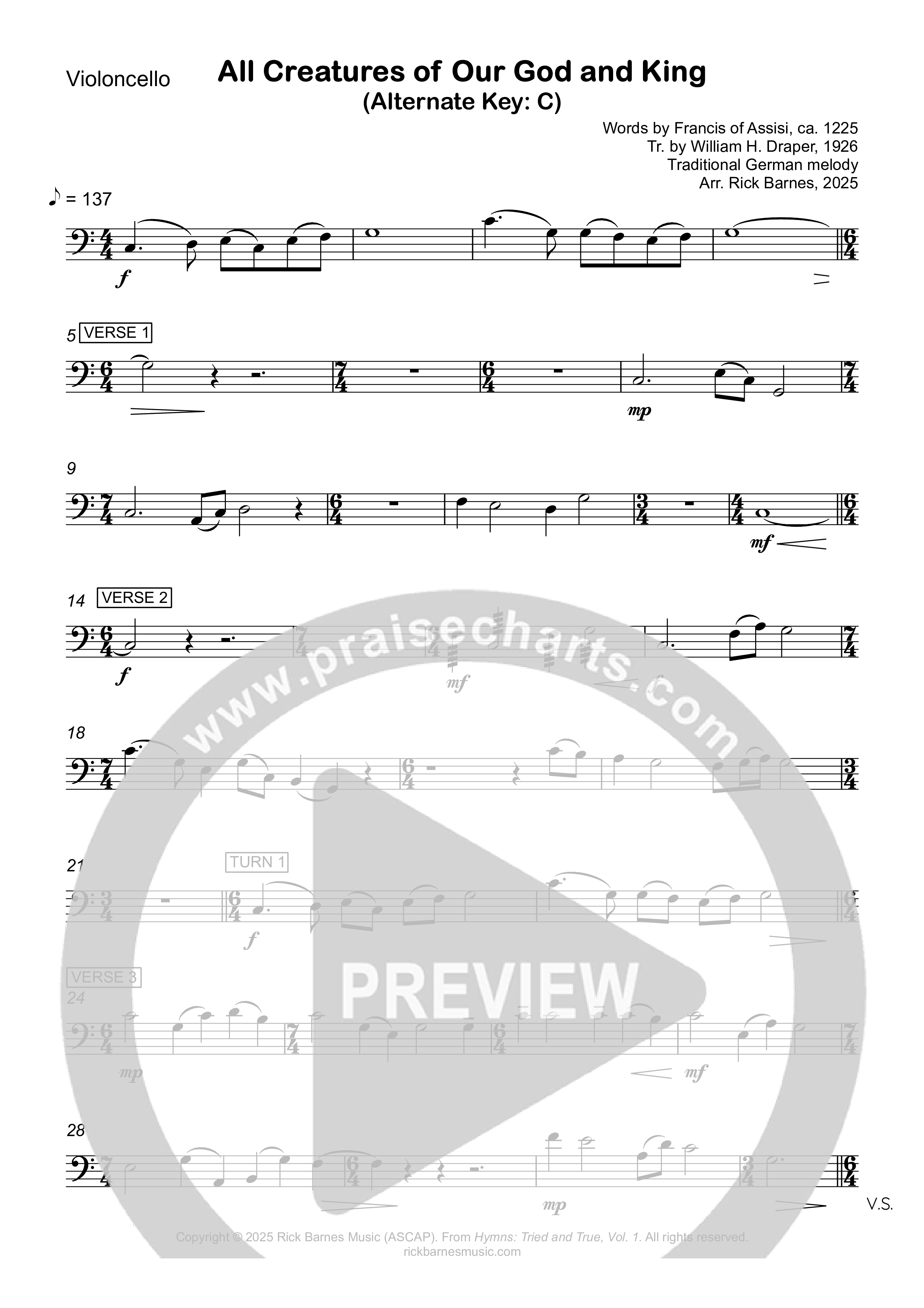 All Creatures Of Our God And King Violincello (Rick Barnes)