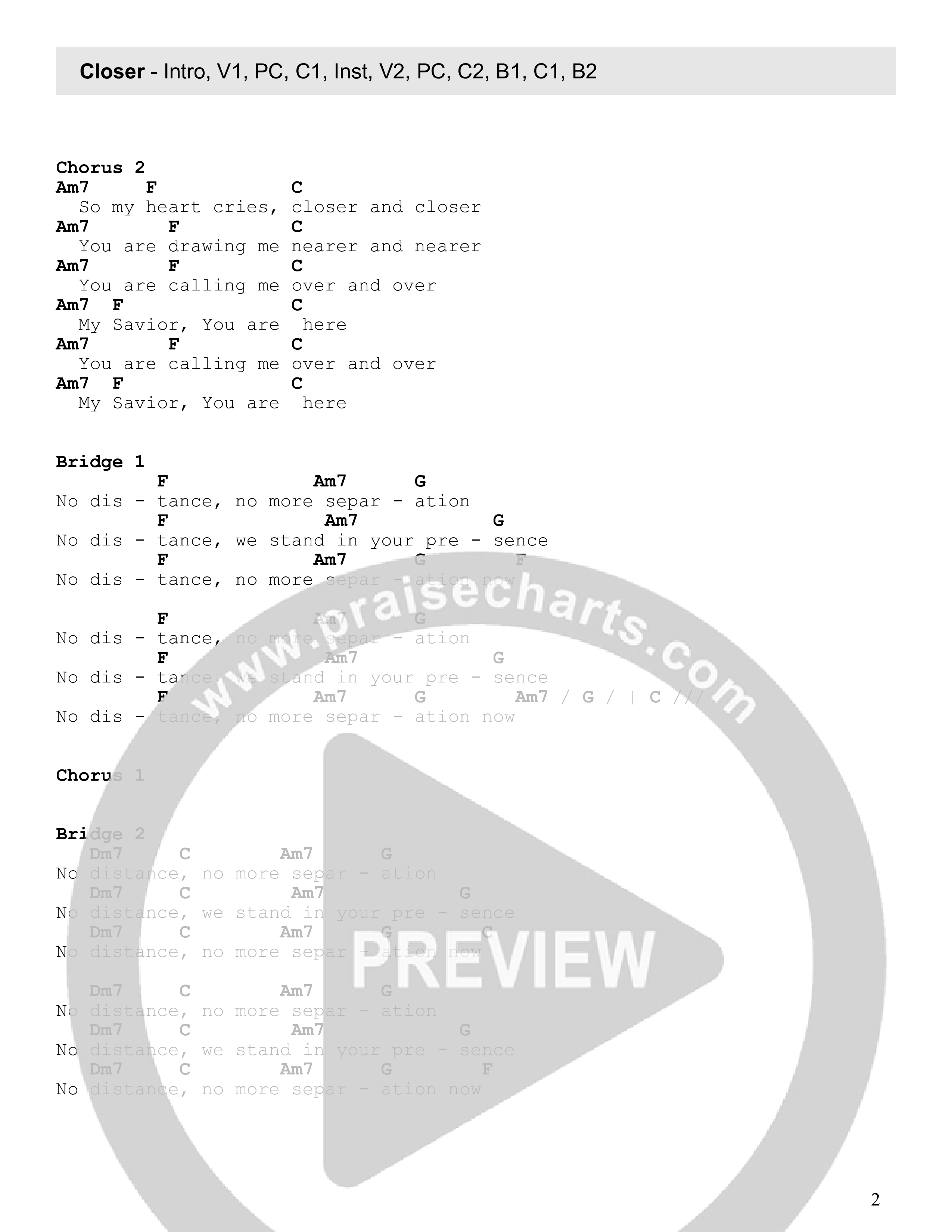 Closer Chord Chart (Century Worship)