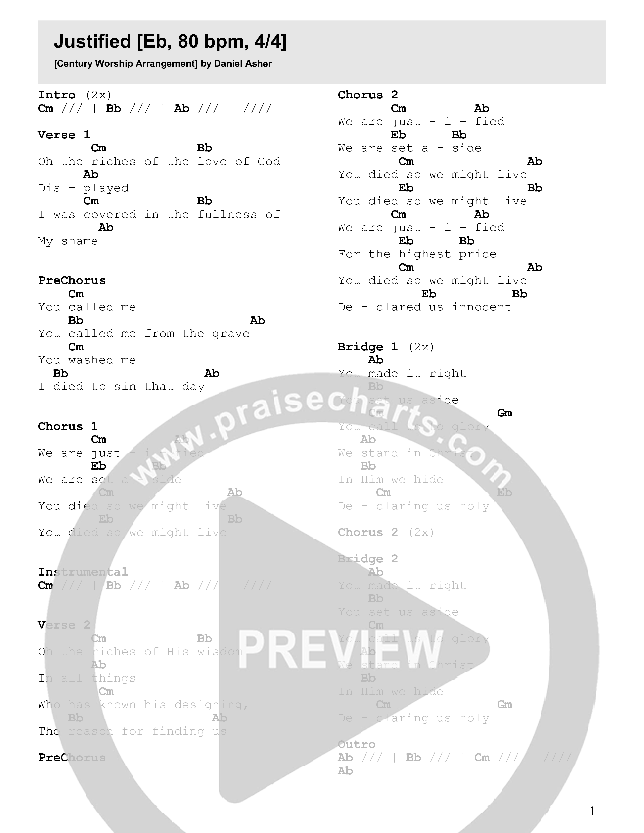 Justified Chord Chart (Century Worship)