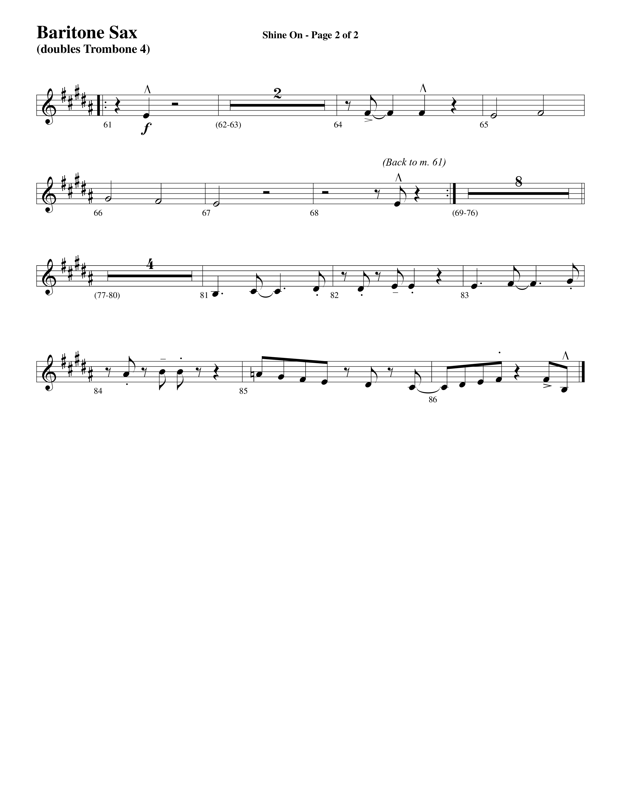 Shine On (Choral Anthem SATB) Bari Sax (Word Music Choral / Arr. Lari Goss)