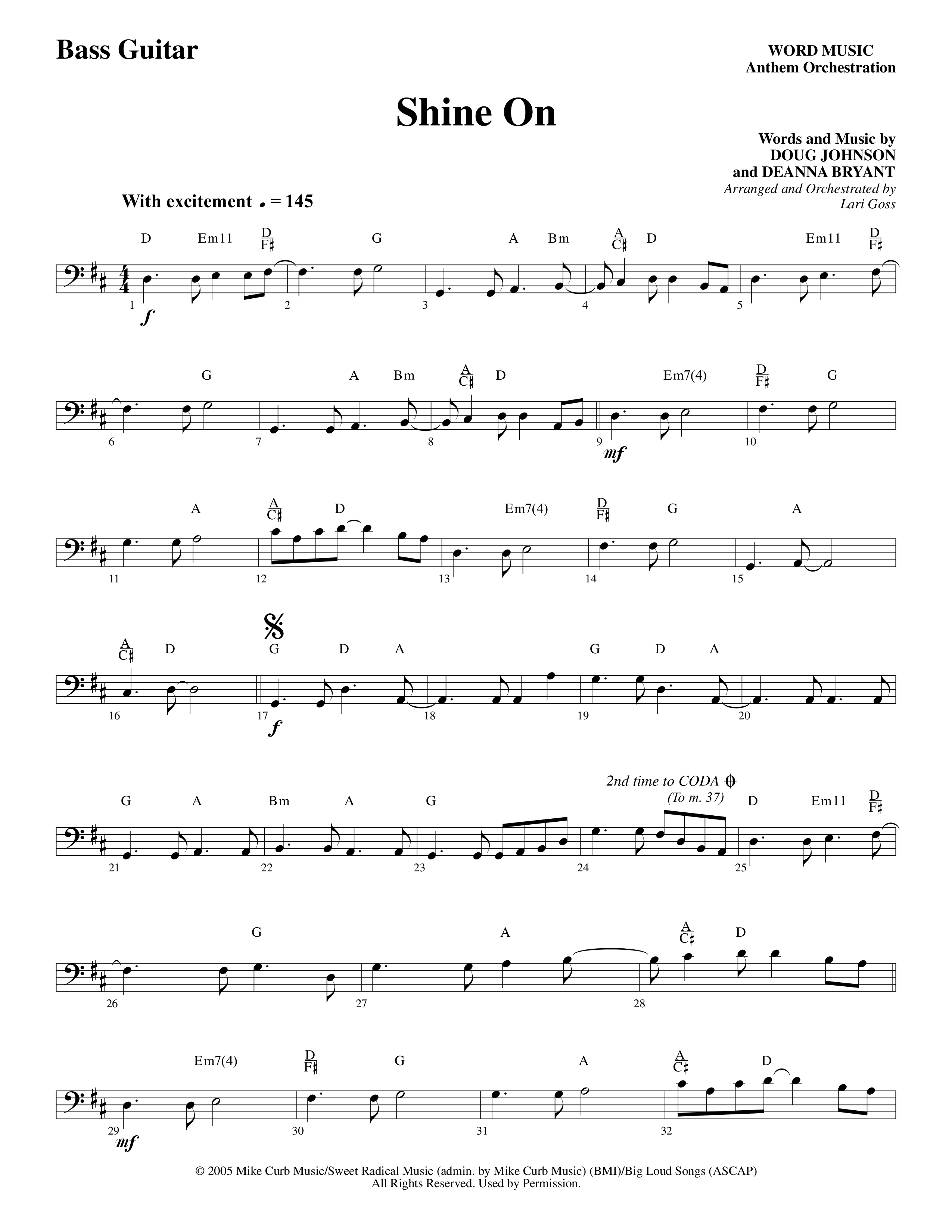 Shine On (Choral Anthem SATB) Bass Guitar (Word Music Choral / Arr. Lari Goss)