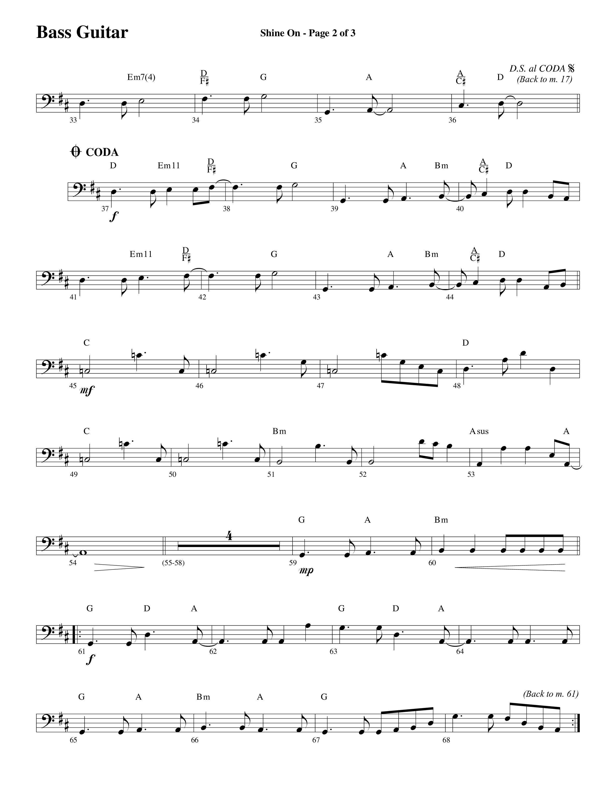 Shine On (Choral Anthem SATB) Bass Guitar (Word Music Choral / Arr. Lari Goss)