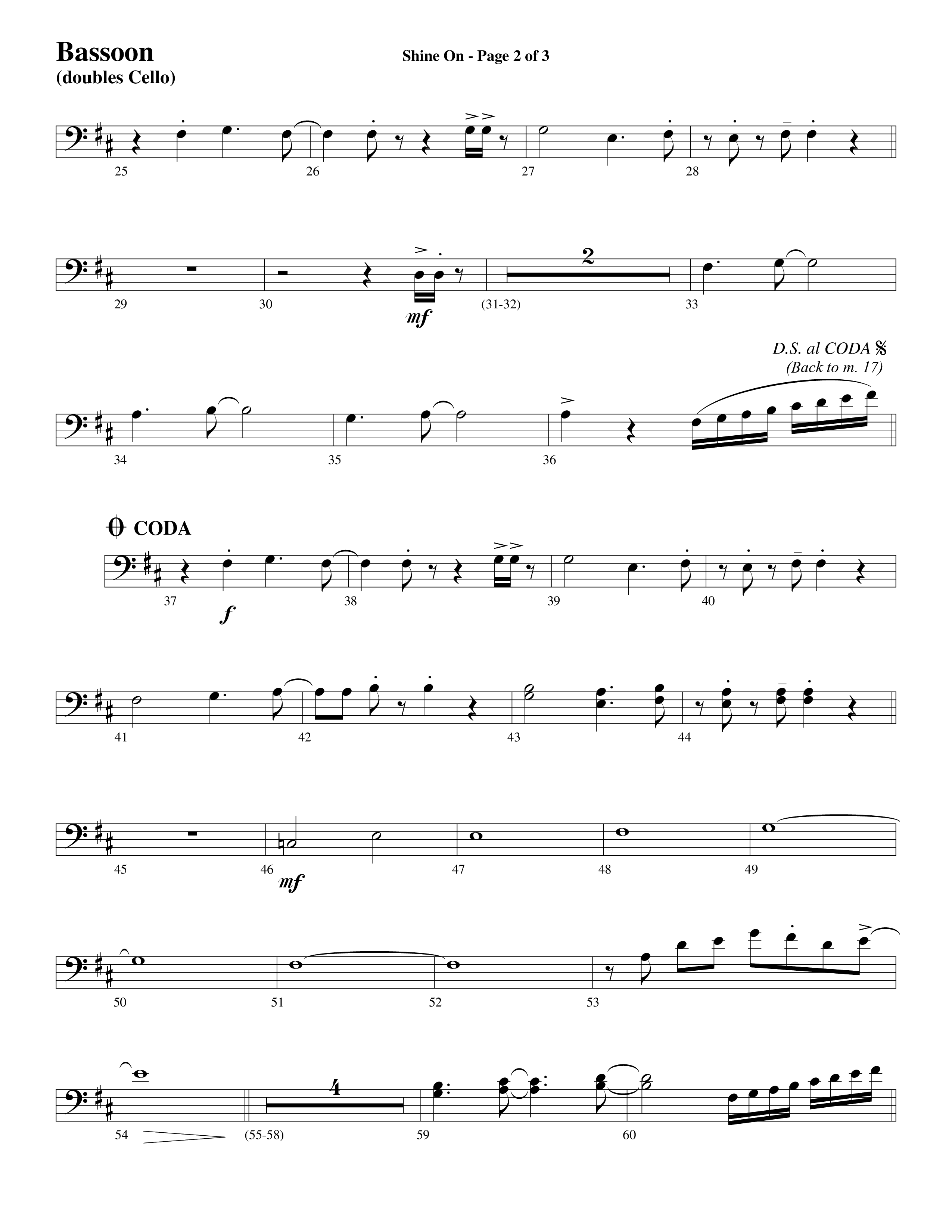 Shine On (Choral Anthem SATB) Bassoon (Word Music Choral / Arr. Lari Goss)