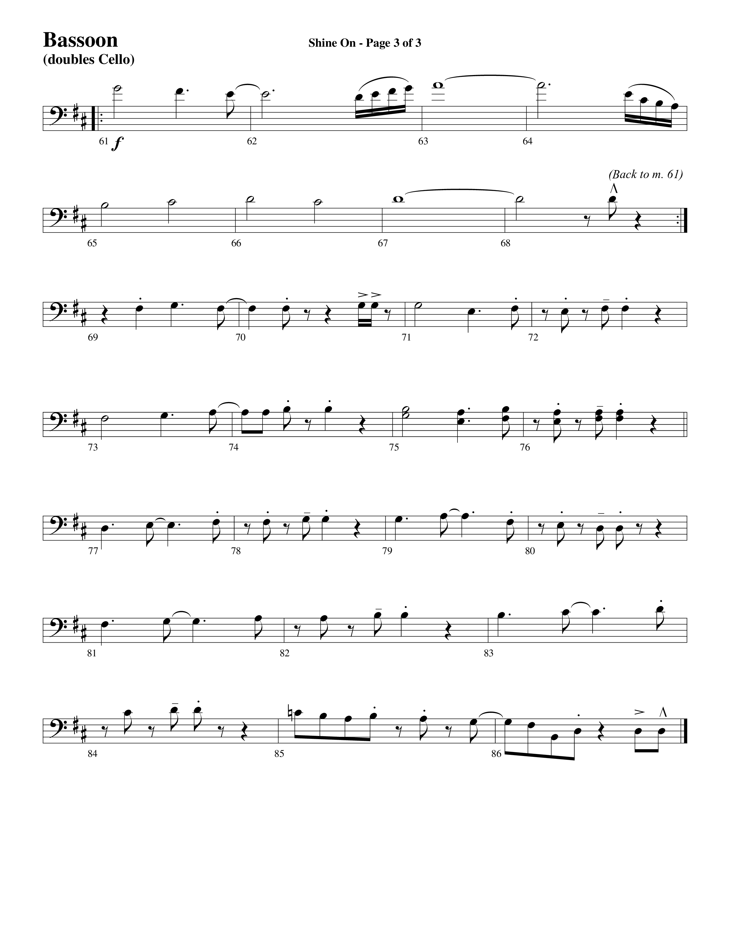 Shine On (Choral Anthem SATB) Bassoon (Word Music Choral / Arr. Lari Goss)