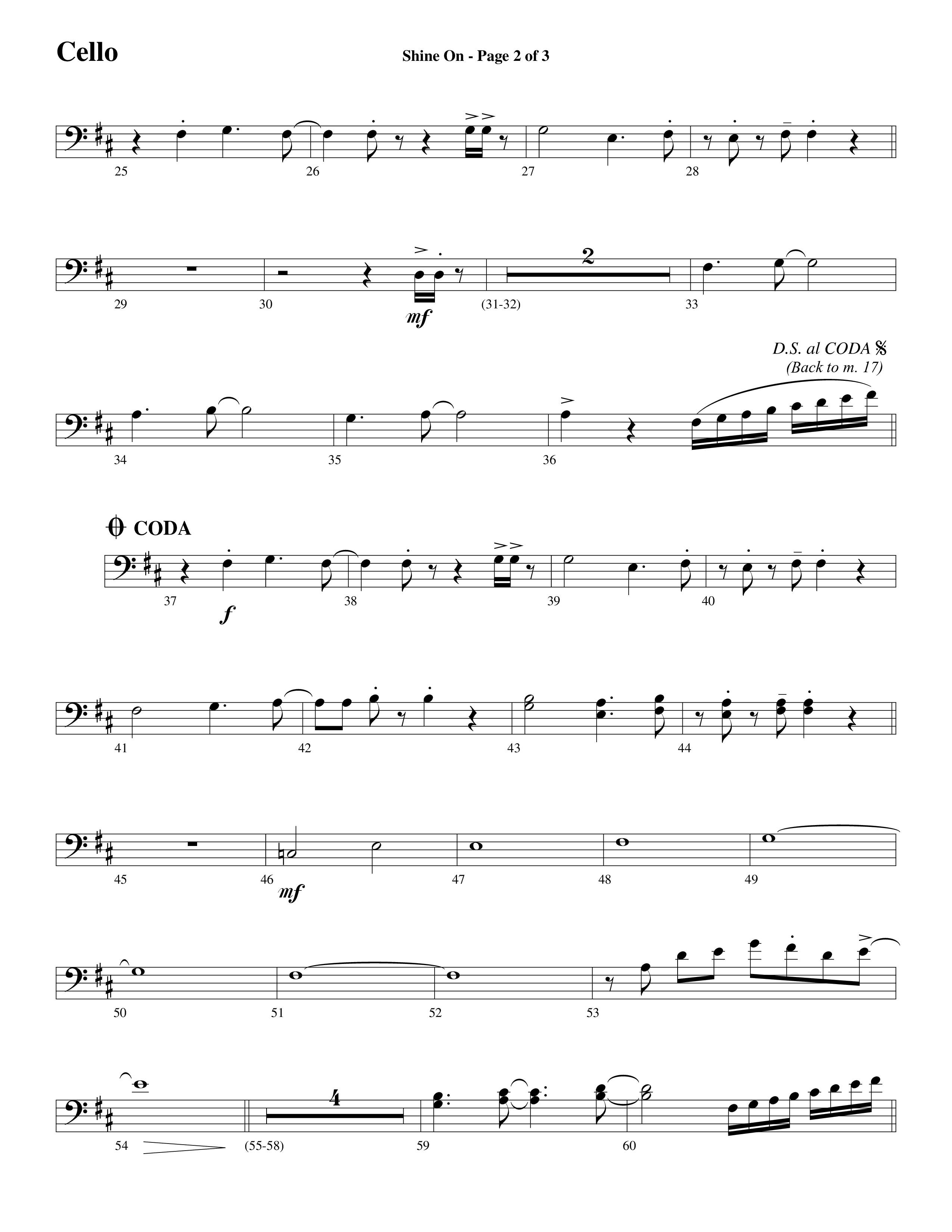 Shine On (Choral Anthem SATB) Cello (Word Music Choral / Arr. Lari Goss)