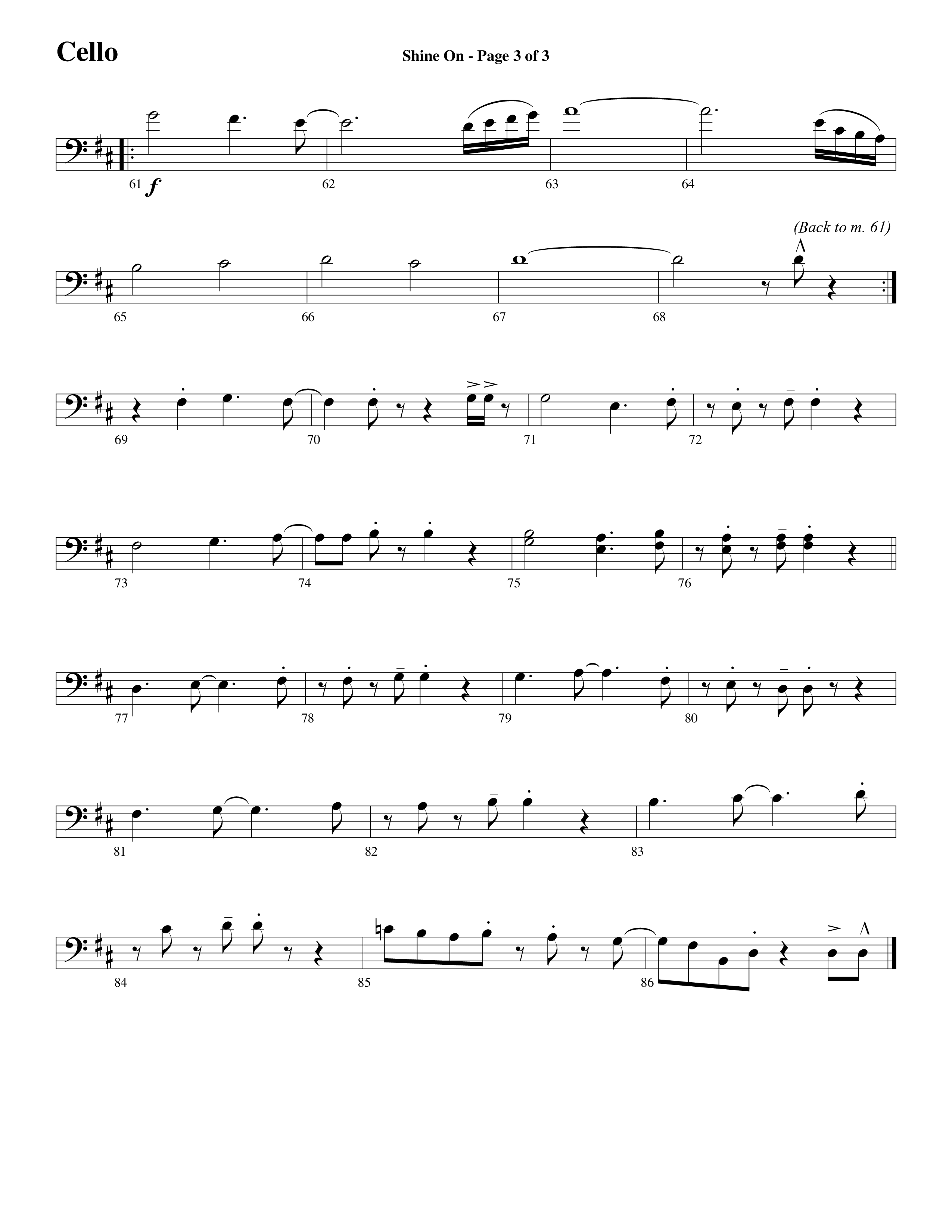 Shine On (Choral Anthem SATB) Cello (Word Music Choral / Arr. Lari Goss)