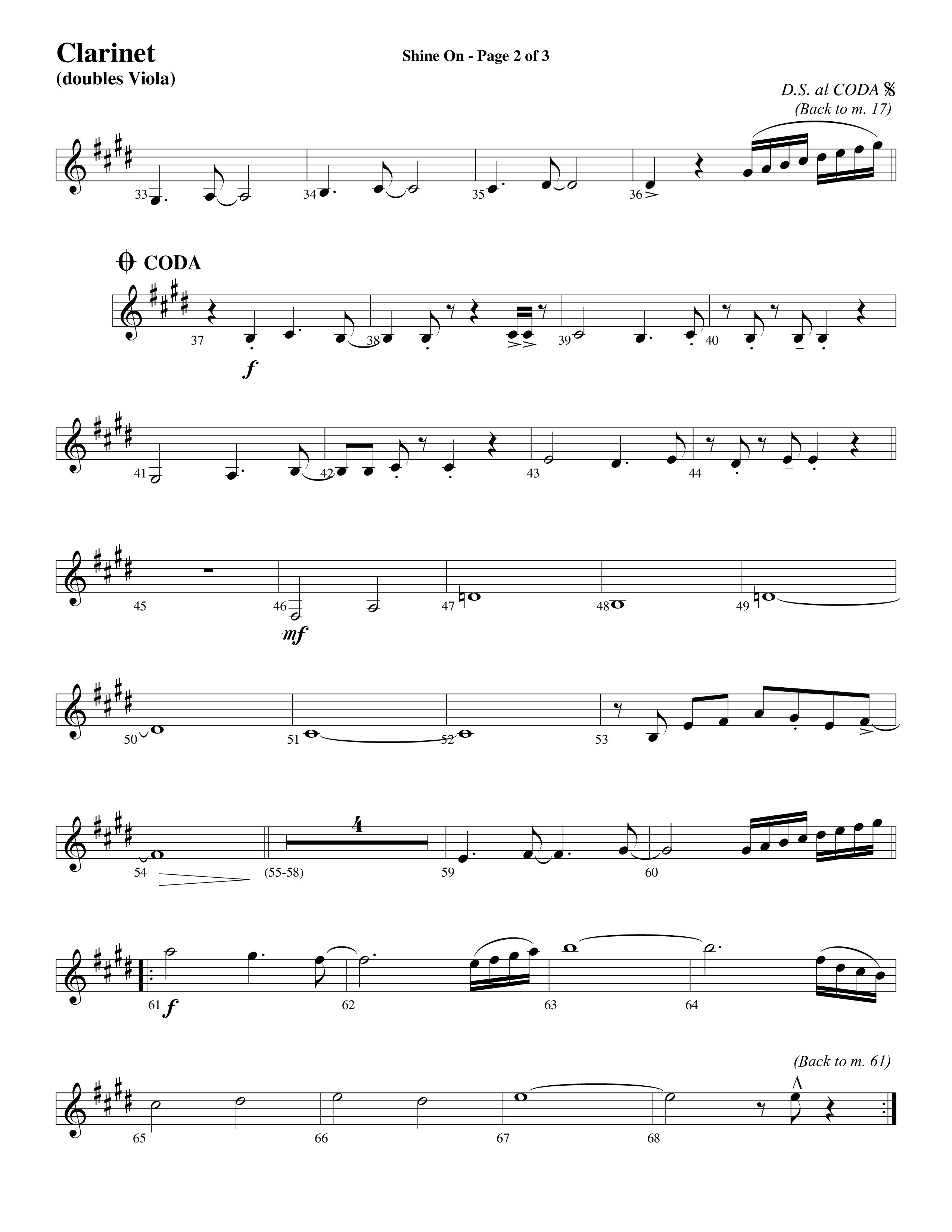 Shine On (Choral Anthem SATB) Clarinet (Word Music Choral / Arr. Lari Goss)