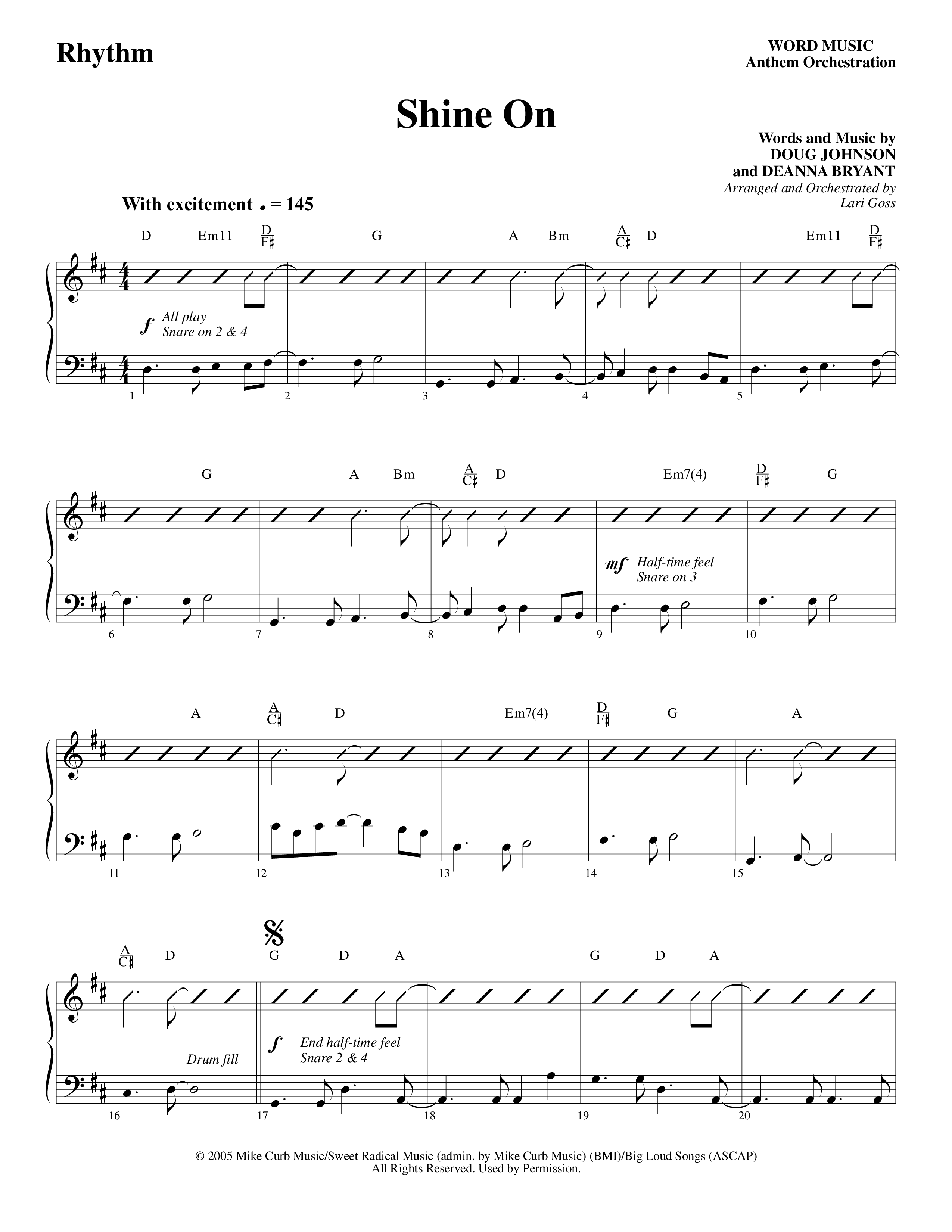 Shine On (Choral Anthem SATB) Rhythm Chart (Word Music Choral / Arr. Lari Goss)