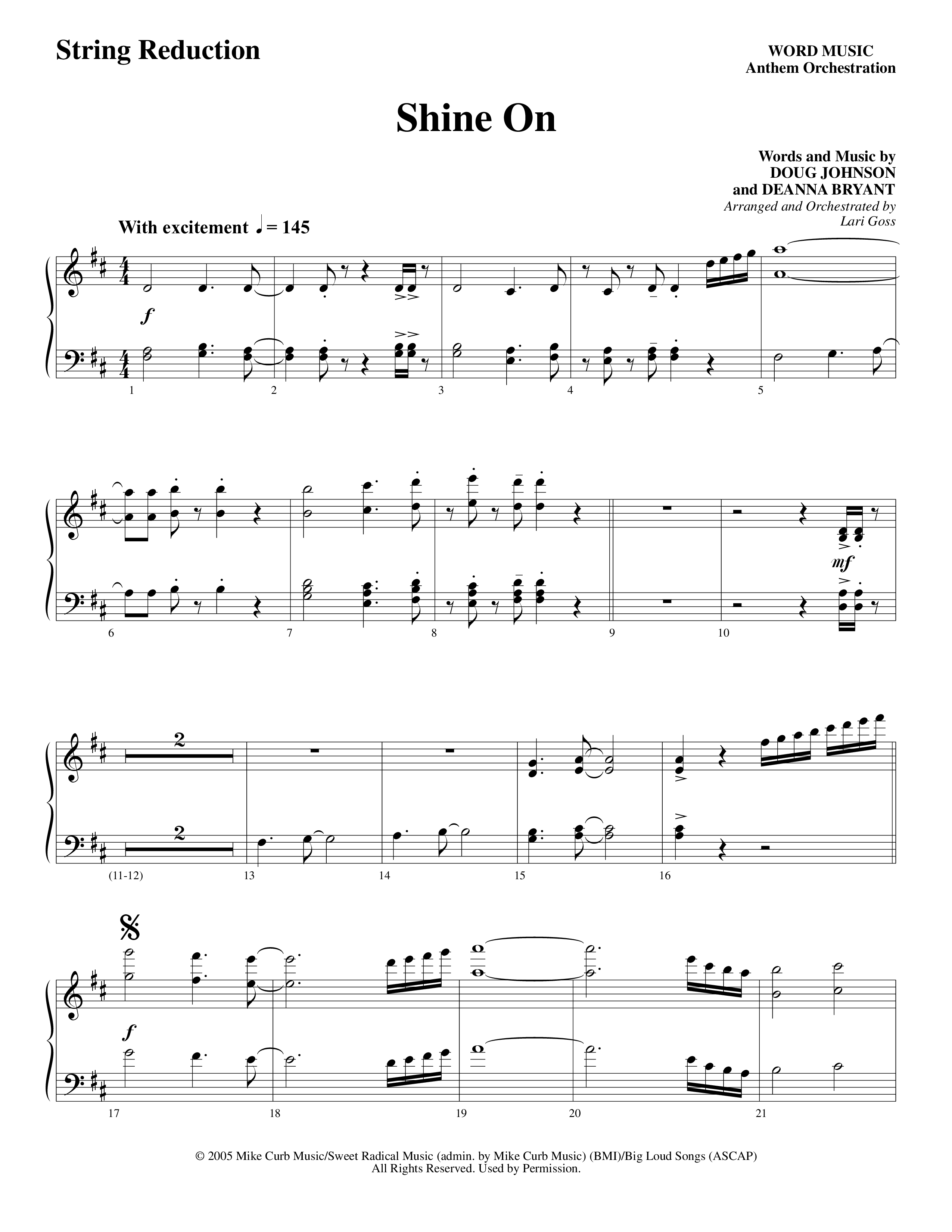 Shine On (Choral Anthem SATB) String Reduction (Word Music Choral / Arr. Lari Goss)