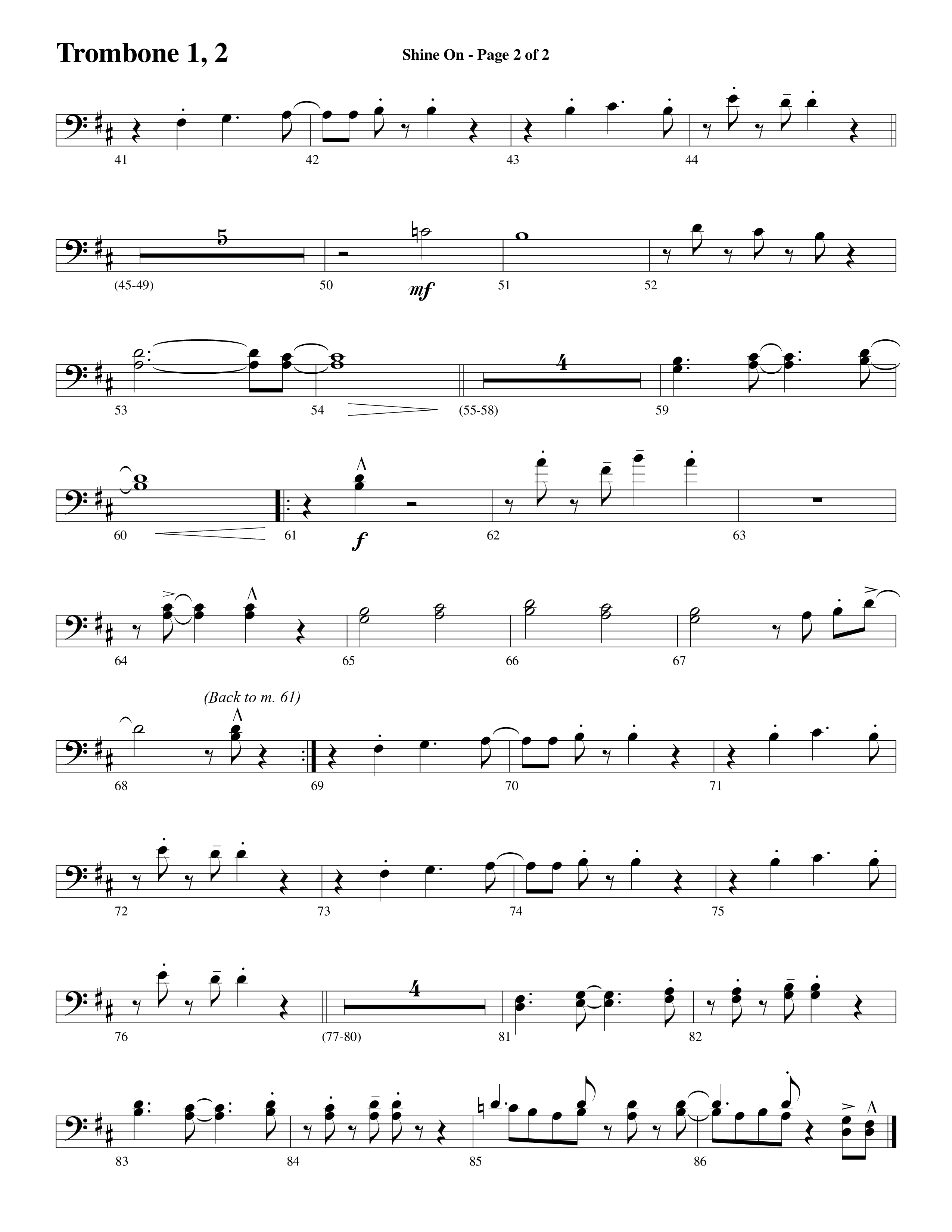 Shine On (Choral Anthem SATB) Trombone 1/2 (Word Music Choral / Arr. Lari Goss)
