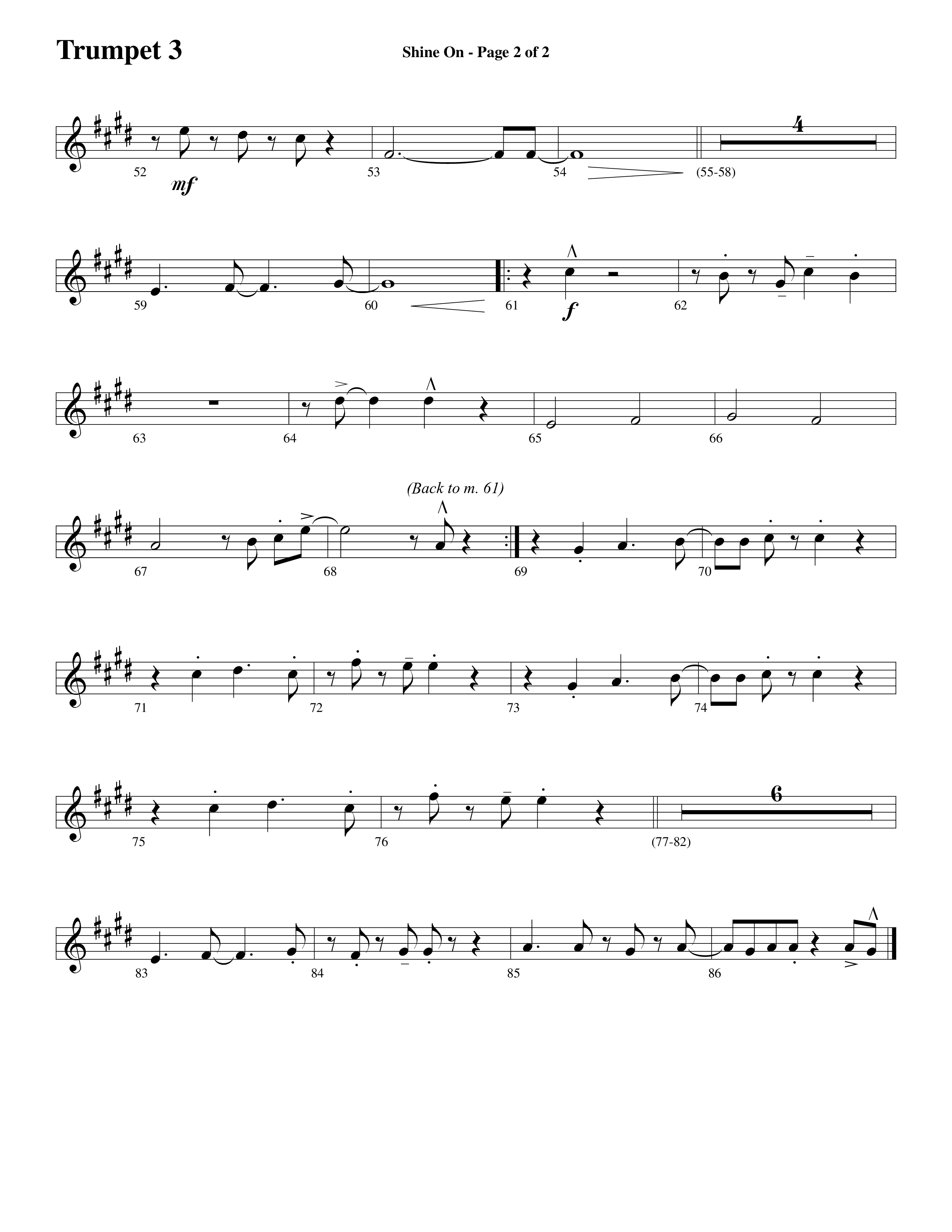 Shine On (Choral Anthem SATB) Trumpet 3 (Word Music Choral / Arr. Lari Goss)