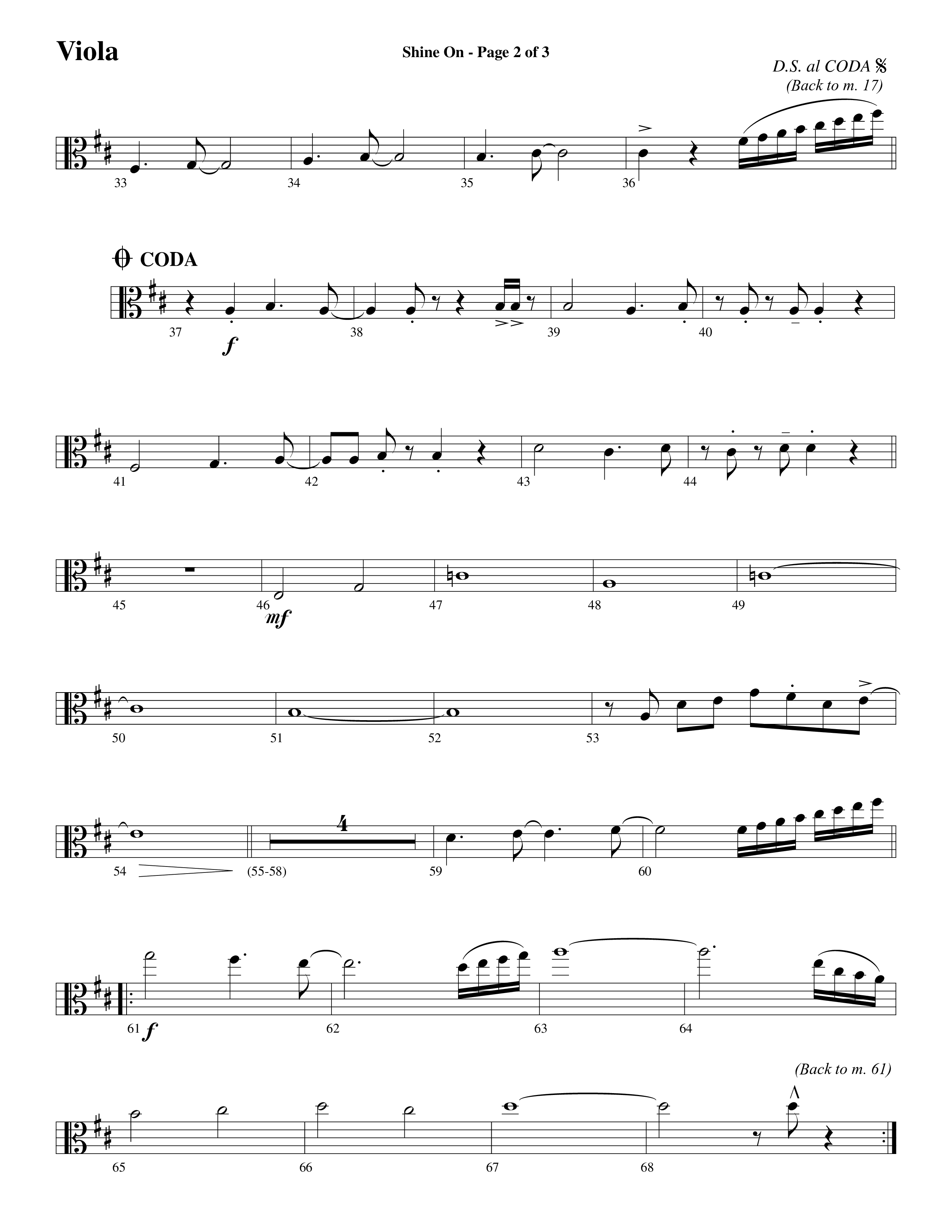 Shine On (Choral Anthem SATB) Viola (Word Music Choral / Arr. Lari Goss)