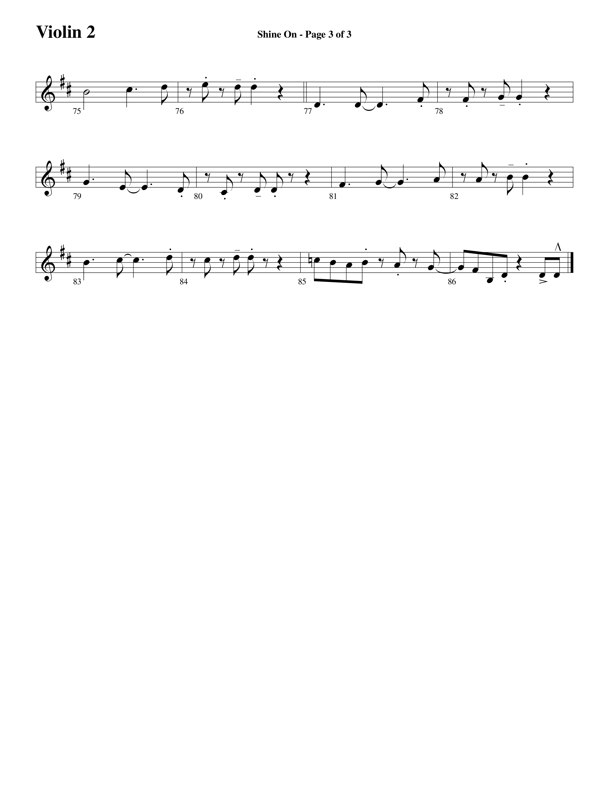 Shine On (Choral Anthem SATB) Violin 2 (Word Music Choral / Arr. Lari Goss)
