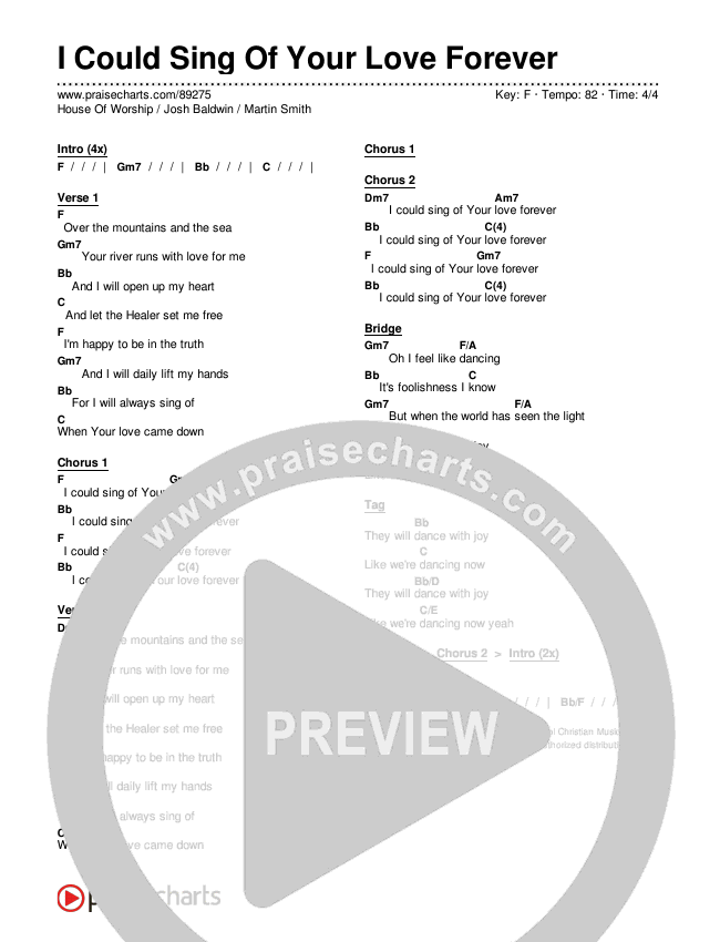 I Could Sing Of Your Love Forever Chords & Lyrics (House Of Worship / Josh Baldwin / Martin Smith)