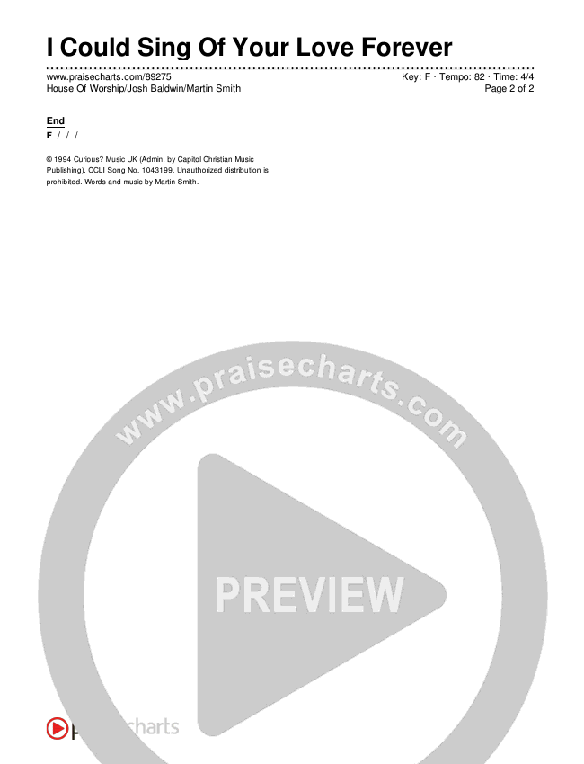 I Could Sing Of Your Love Forever Chords & Lyrics (House Of Worship / Josh Baldwin / Martin Smith)