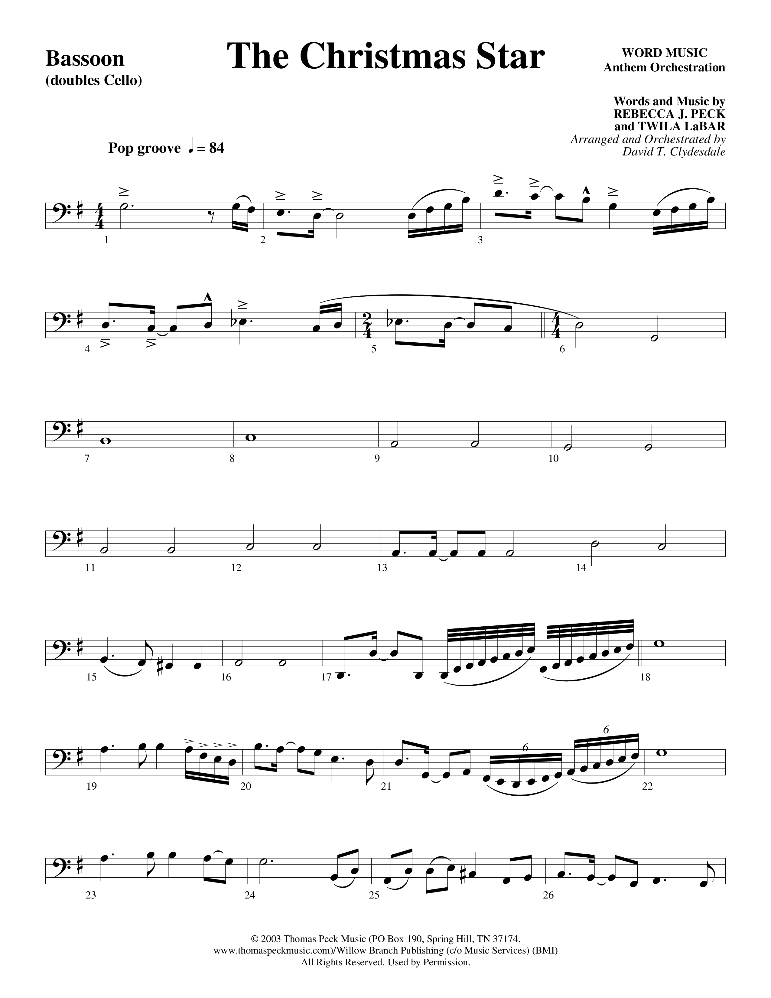 The Christmas Star (Choral Anthem SATB) Bassoon (Word Music Choral / Arr. David Clydesdale)