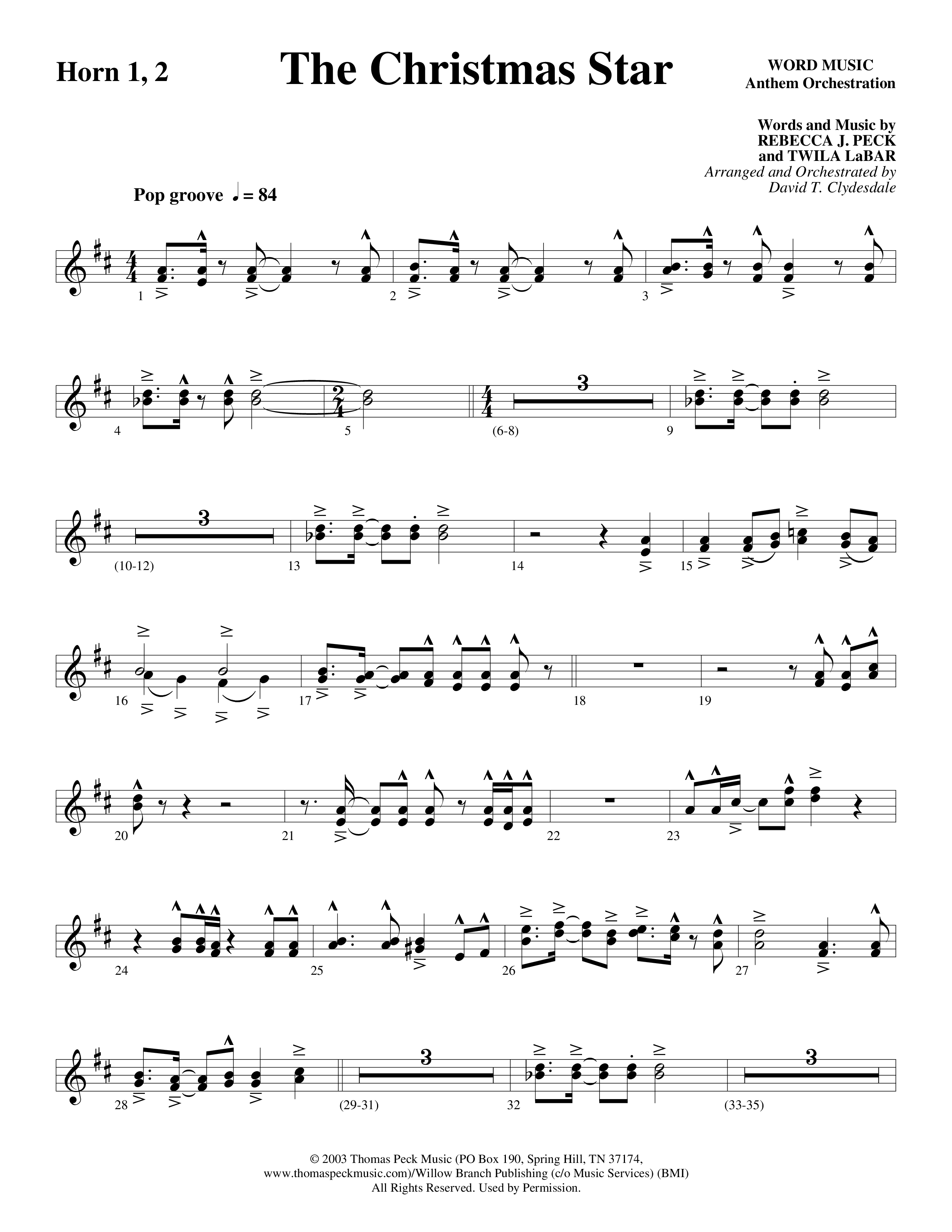 The Christmas Star (Choral Anthem SATB) French Horn 1/2 (Word Music Choral / Arr. David Clydesdale)