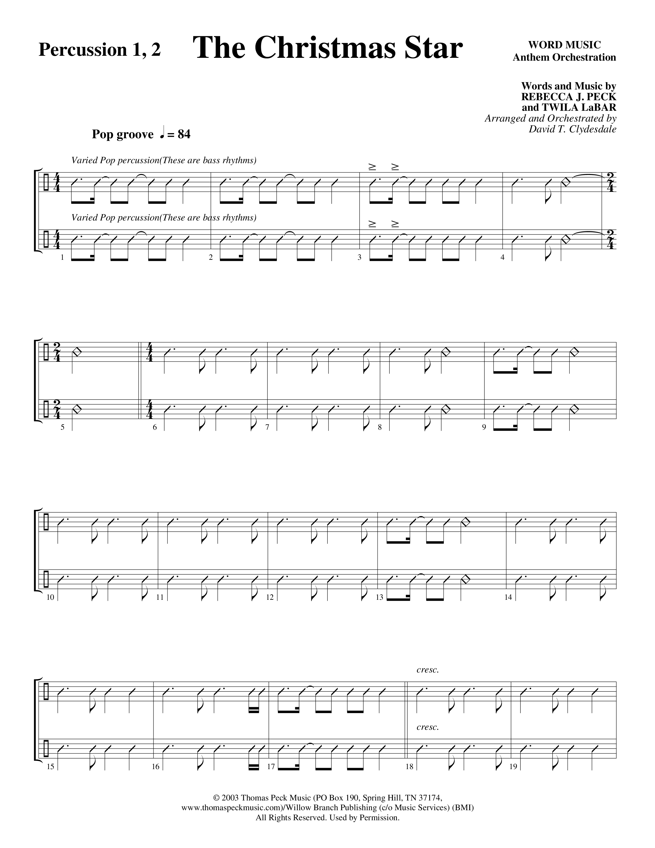 The Christmas Star (Choral Anthem SATB) Percussion (Word Music Choral / Arr. David Clydesdale)