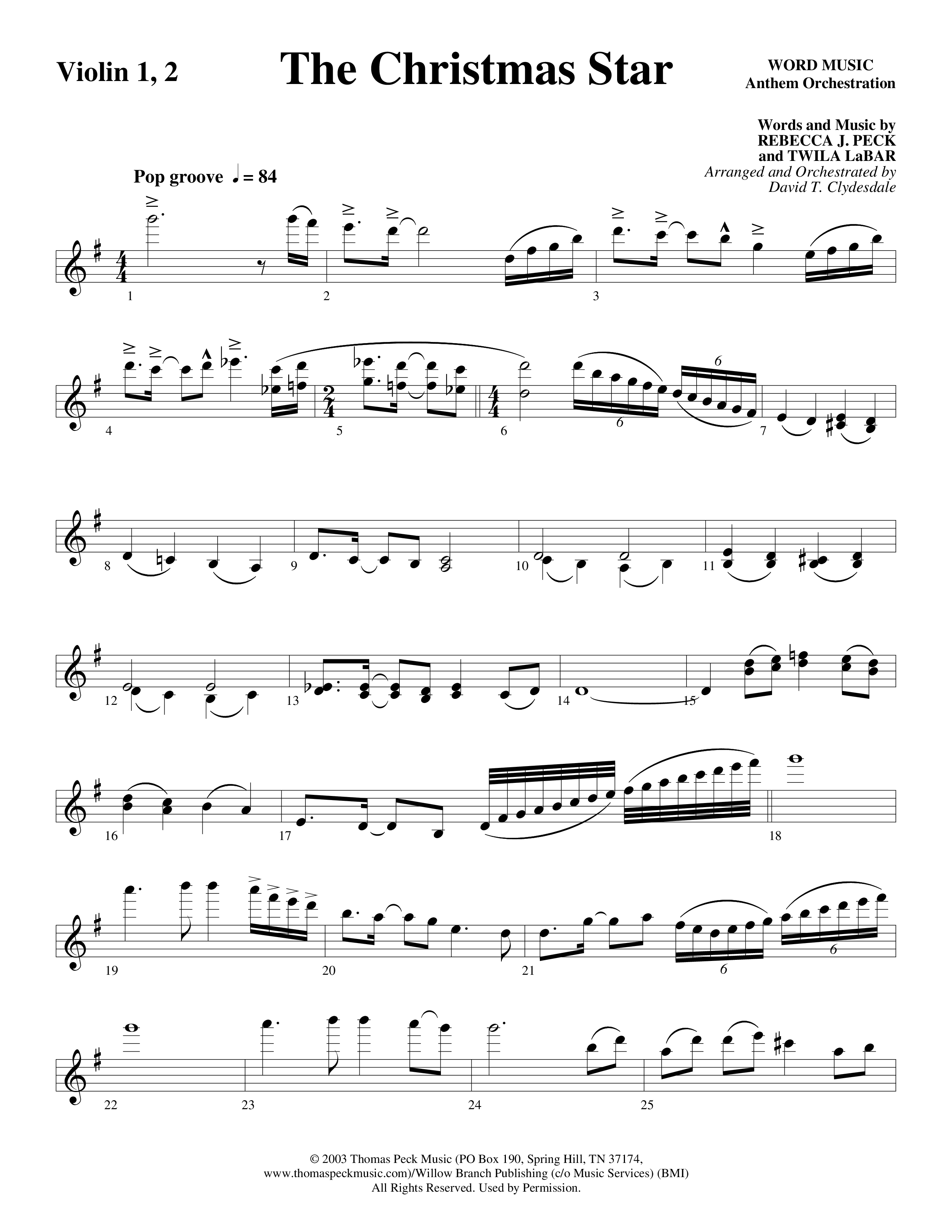 The Christmas Star (Choral Anthem SATB) Violin 1/2 (Word Music Choral / Arr. David Clydesdale)