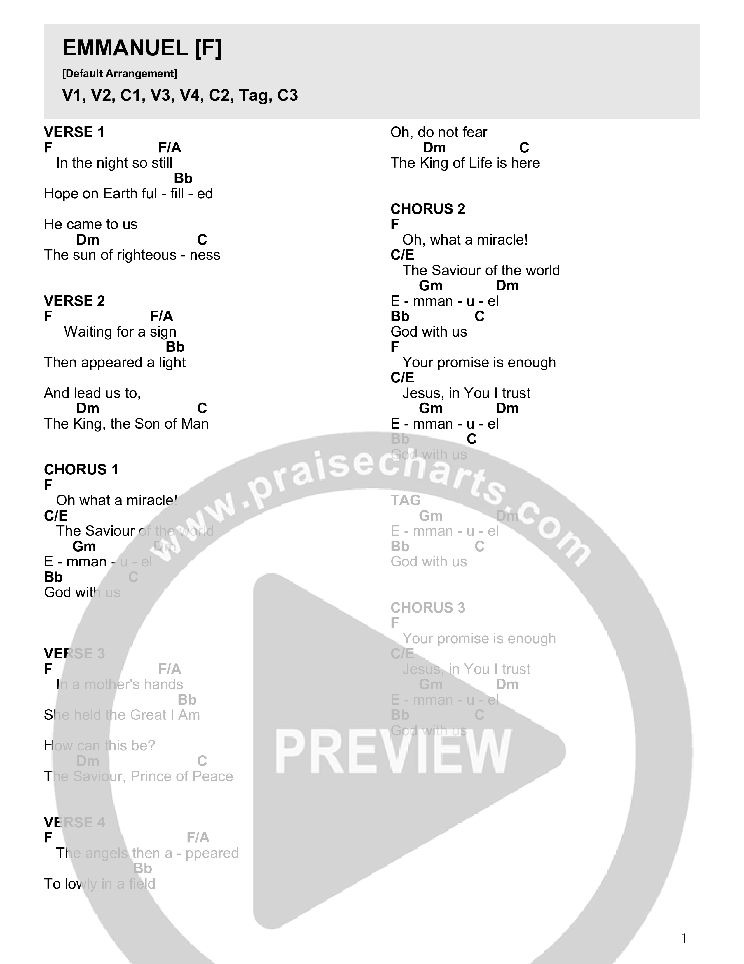 Emmanuel Chord Chart (HOMECOMING)