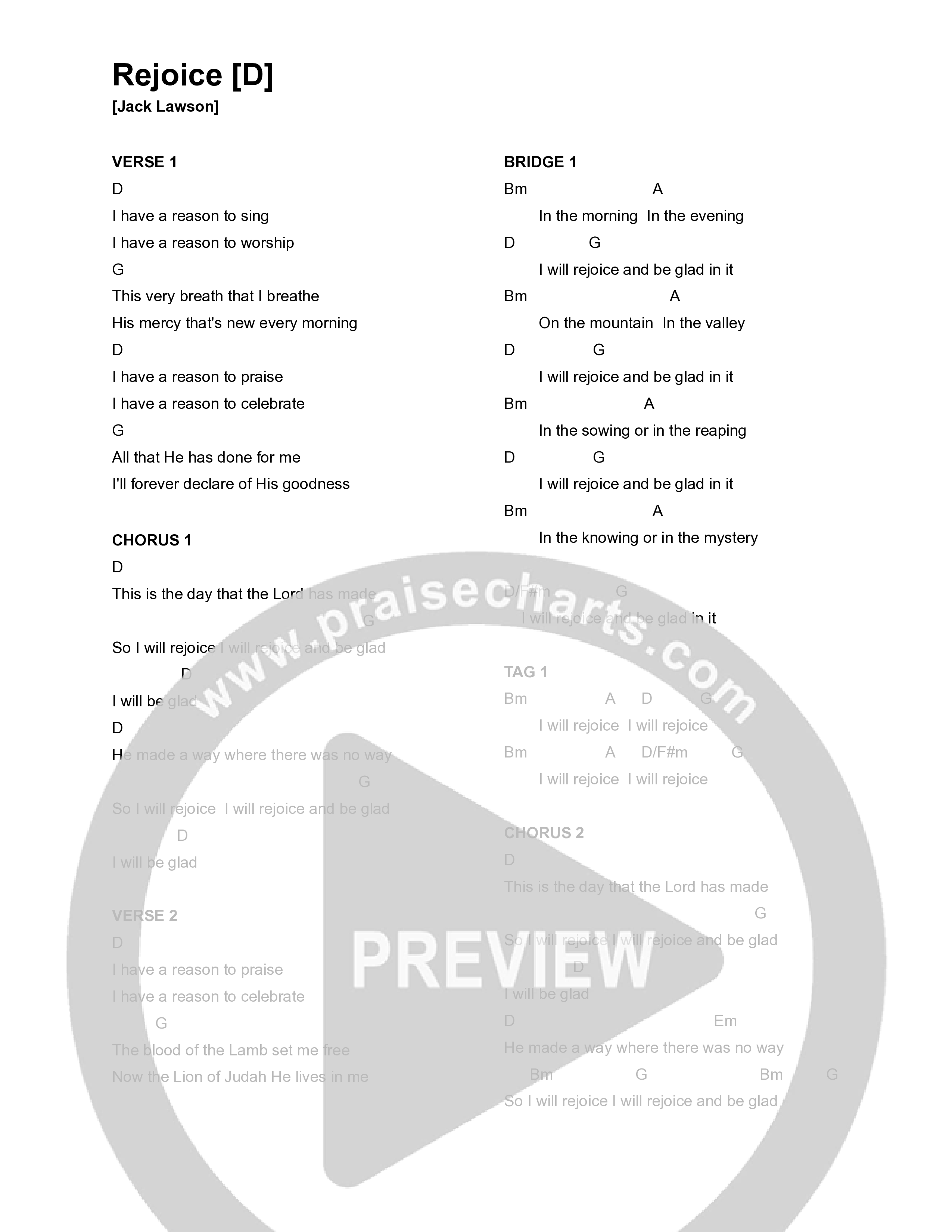 Rejoice Chord Chart (Jack Lawson & Haley Lawson)