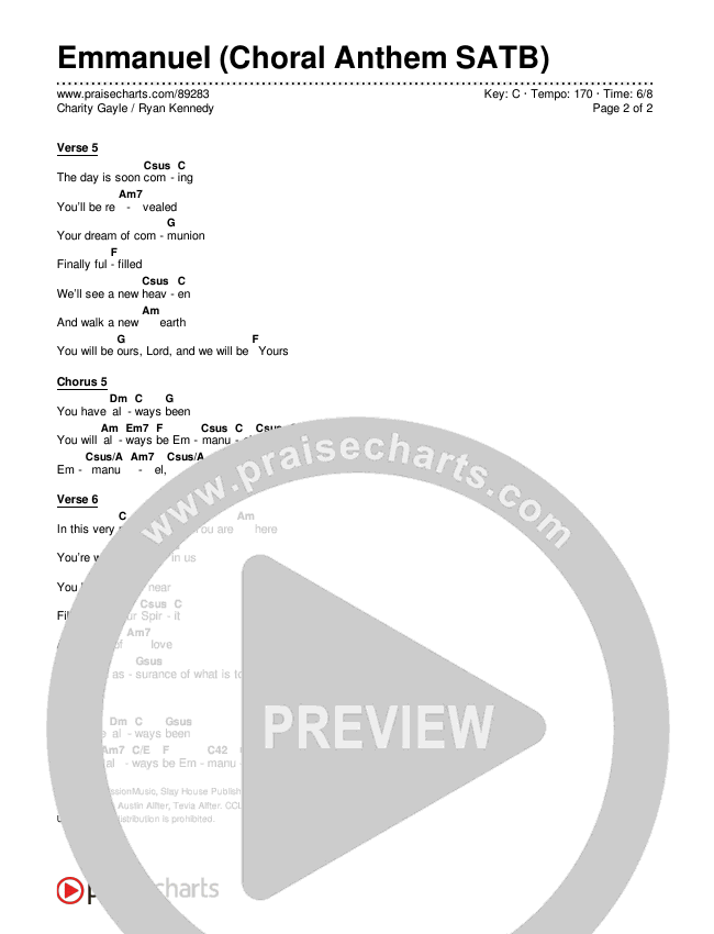 Emmanuel (Choral Anthem SATB) Chords & Lyrics (Charity Gayle / Ryan Kennedy)