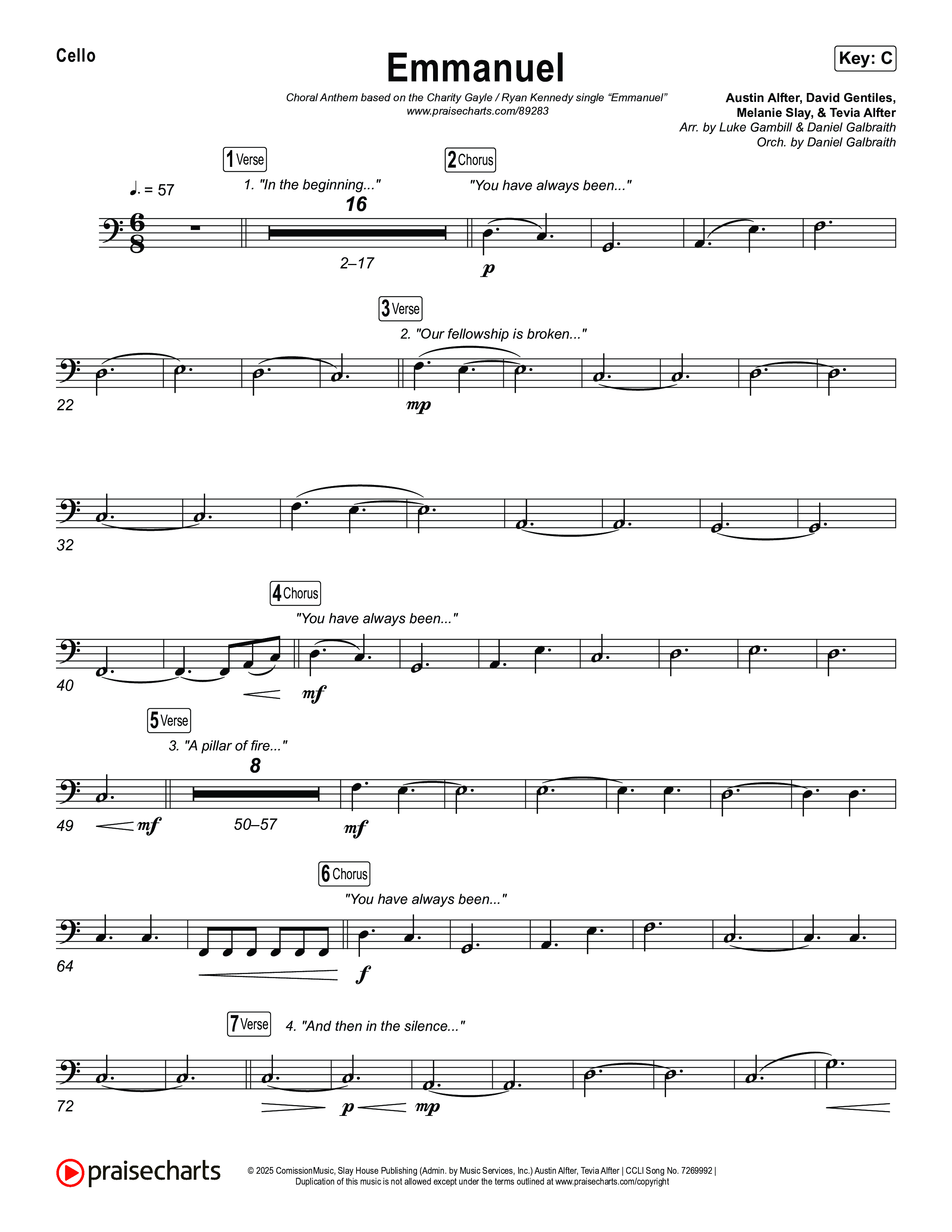 Emmanuel (Choral Anthem SATB) Cello (Charity Gayle / Ryan Kennedy)